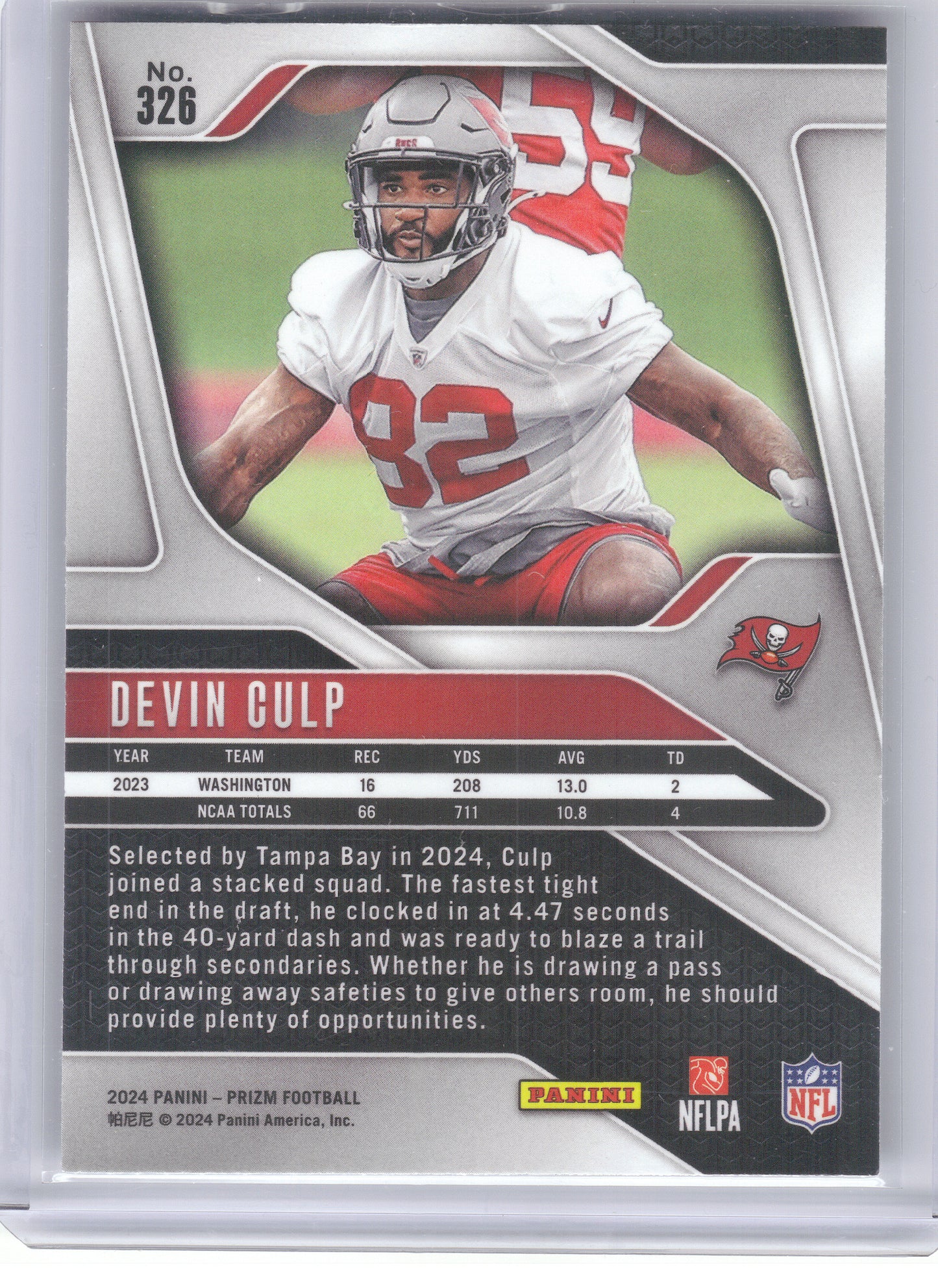 2024 Panini Prizm #326 Devin Culp Tampa Bay Buccaneers RC