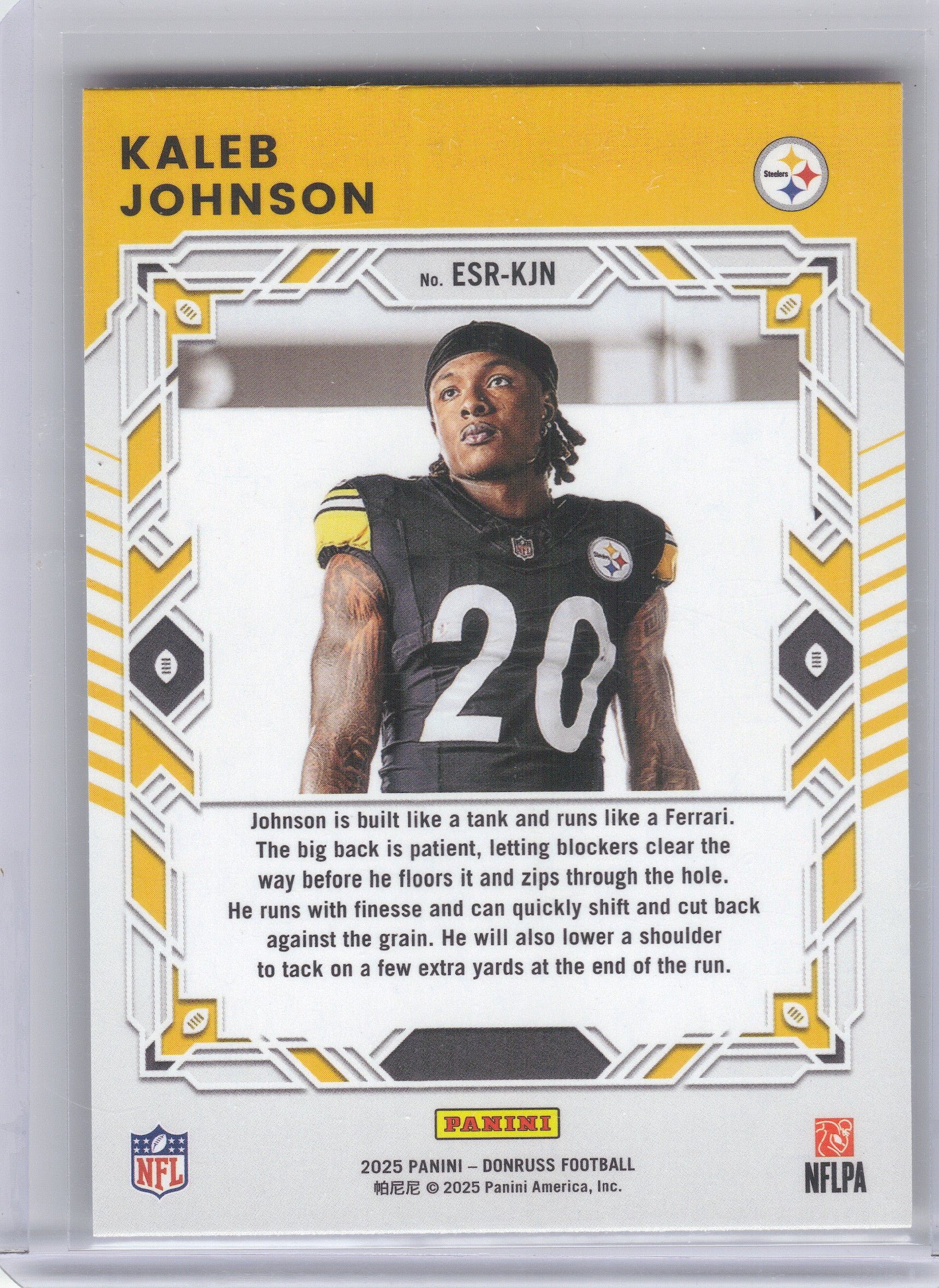 2025 Donruss #ESR-KJN Kaleb Johnson The Elite Series Rookies Pittsburgh Steelers