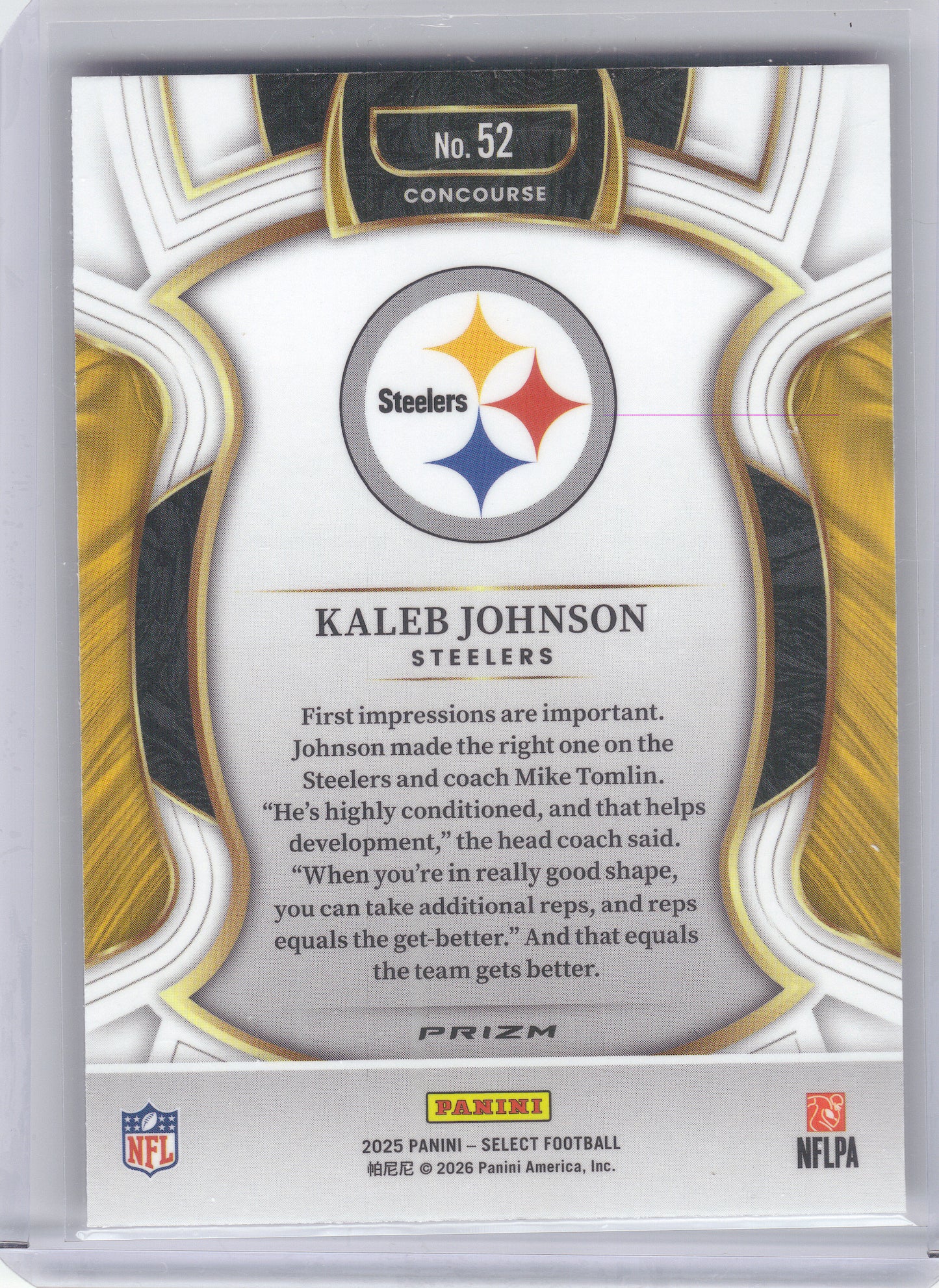 2025 Panini Select #52 Kaleb Johnson Silver Prizm Pittsburgh Steelers RC