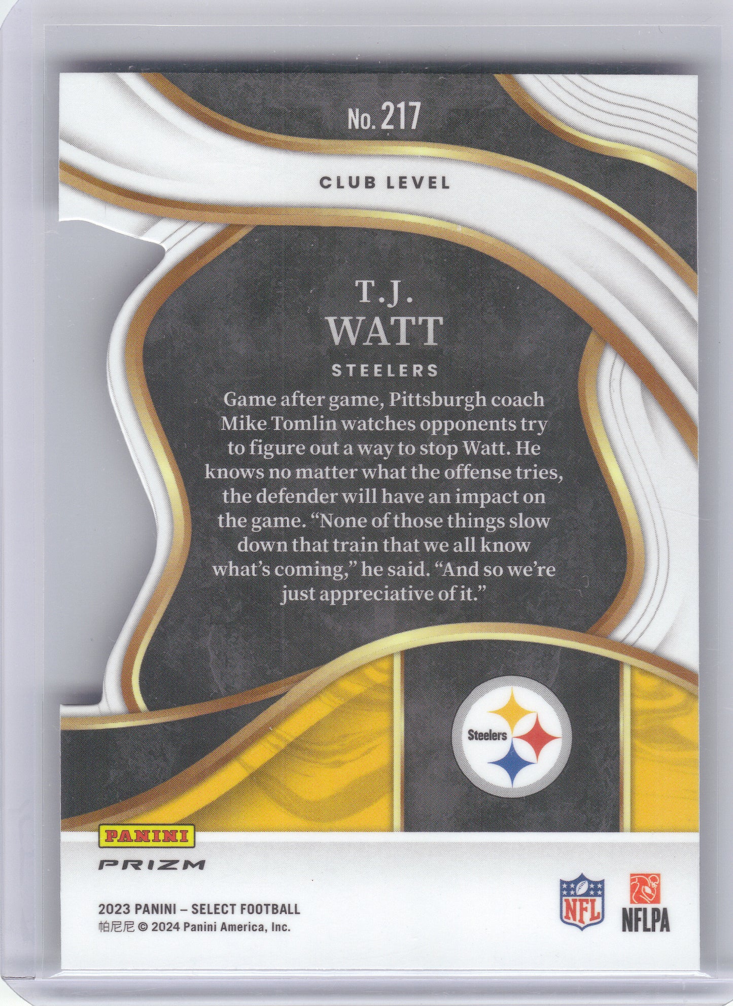 2023 Panini Select #217 T.J. Watt Red and Yellow Prizms Die Cuts Pittsburgh Steelers
