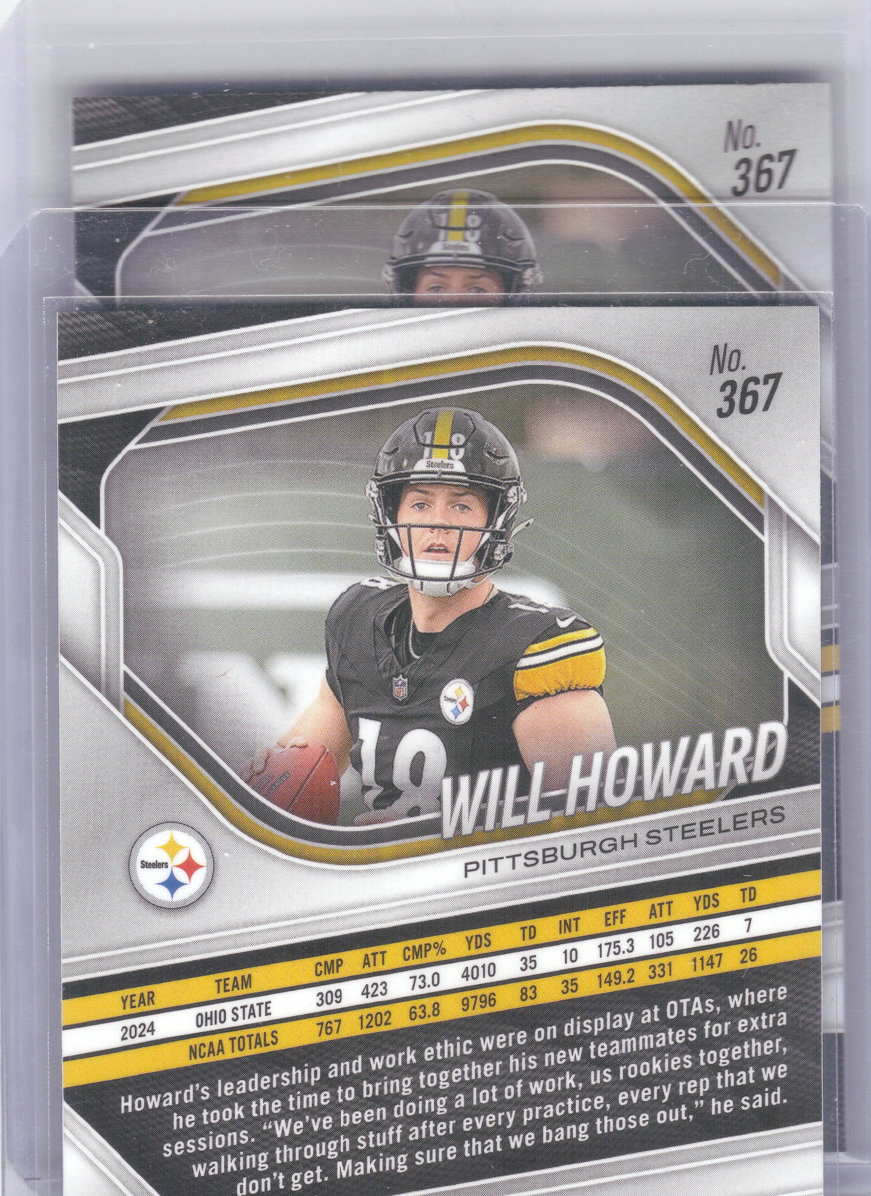 2025 Panini Prizm #367 Will Howard Pittsburgh Steelers RC