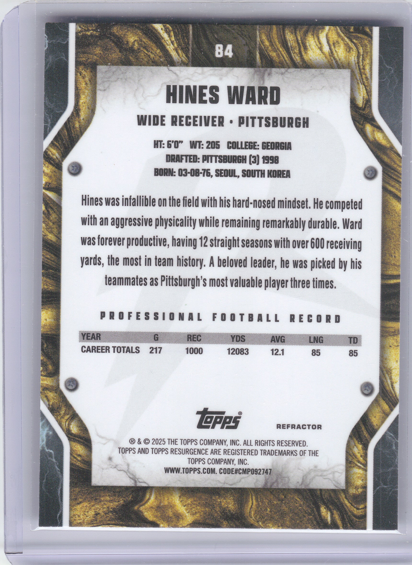 2024 Topps Resurgence #84 Hines Ward Refractor Pittsburgh Steelers