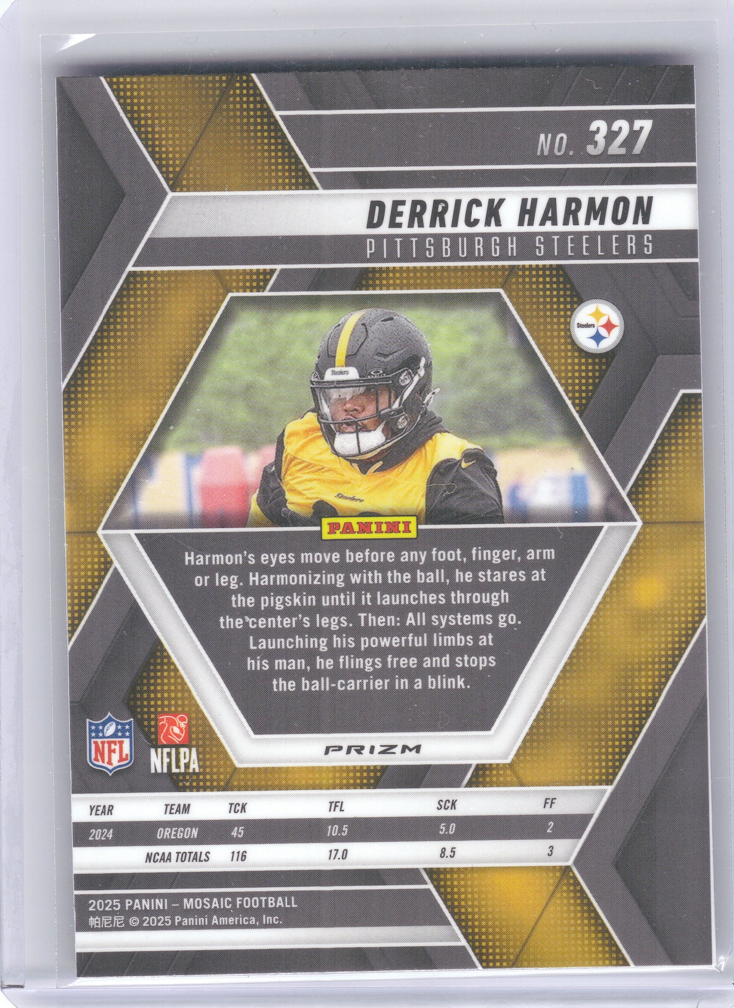 2025 Panini Mosaic #327 Derrick Harmon Mosaic Reactive Purple Pittsburgh Steelers RC