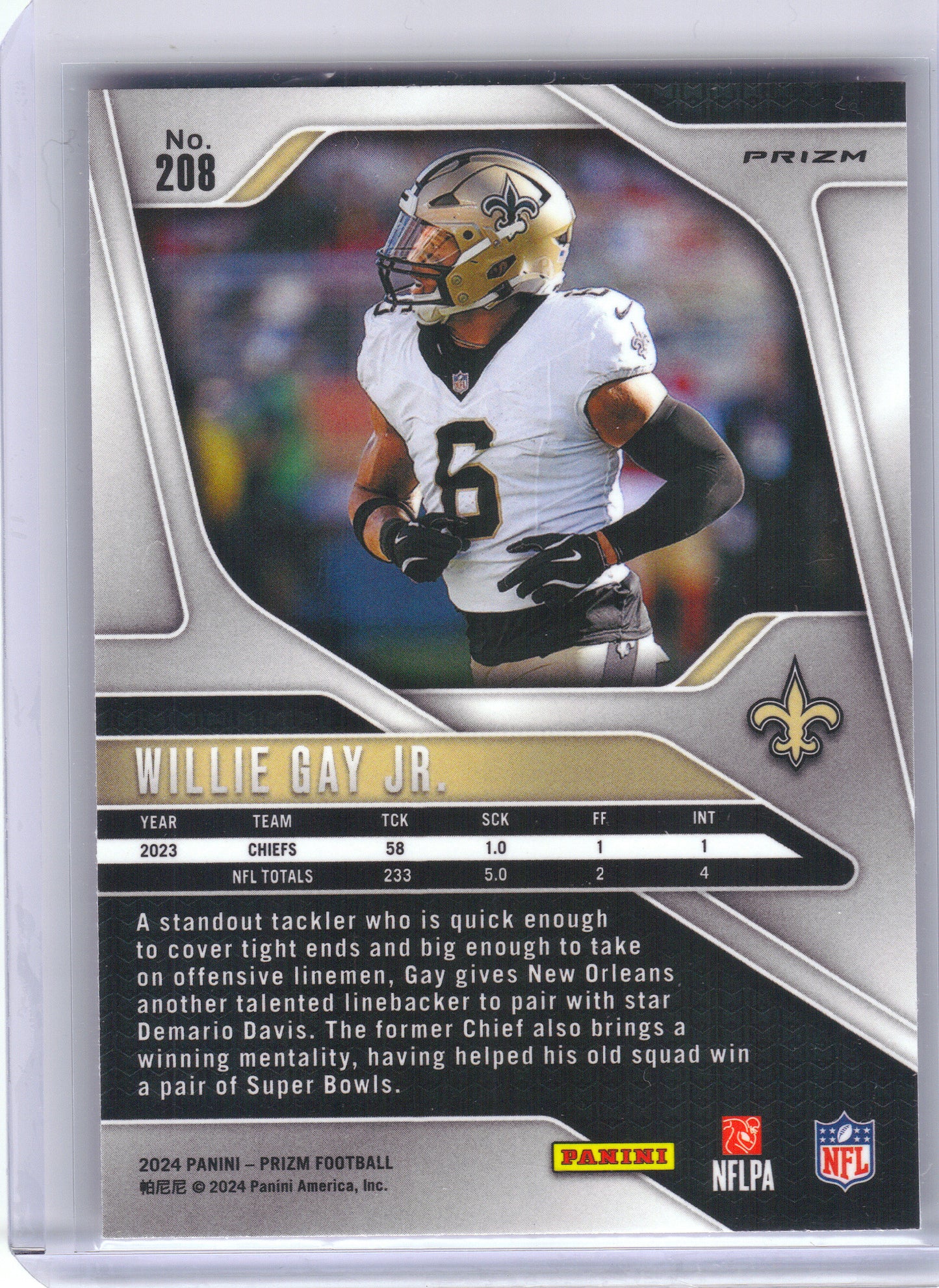 2024 Panini Prizm #208 Willie Gay Jr. Pink Wave New Orleans Saints