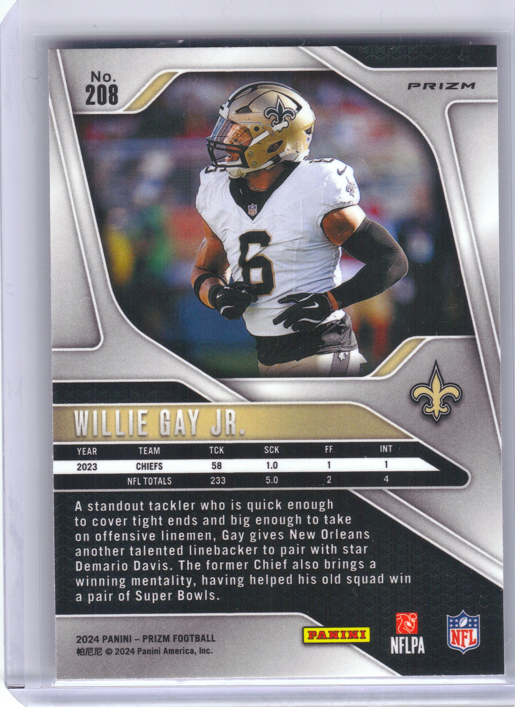 2024 Panini Prizm #208 Willie Gay Jr. Pink Wave New Orleans Saints