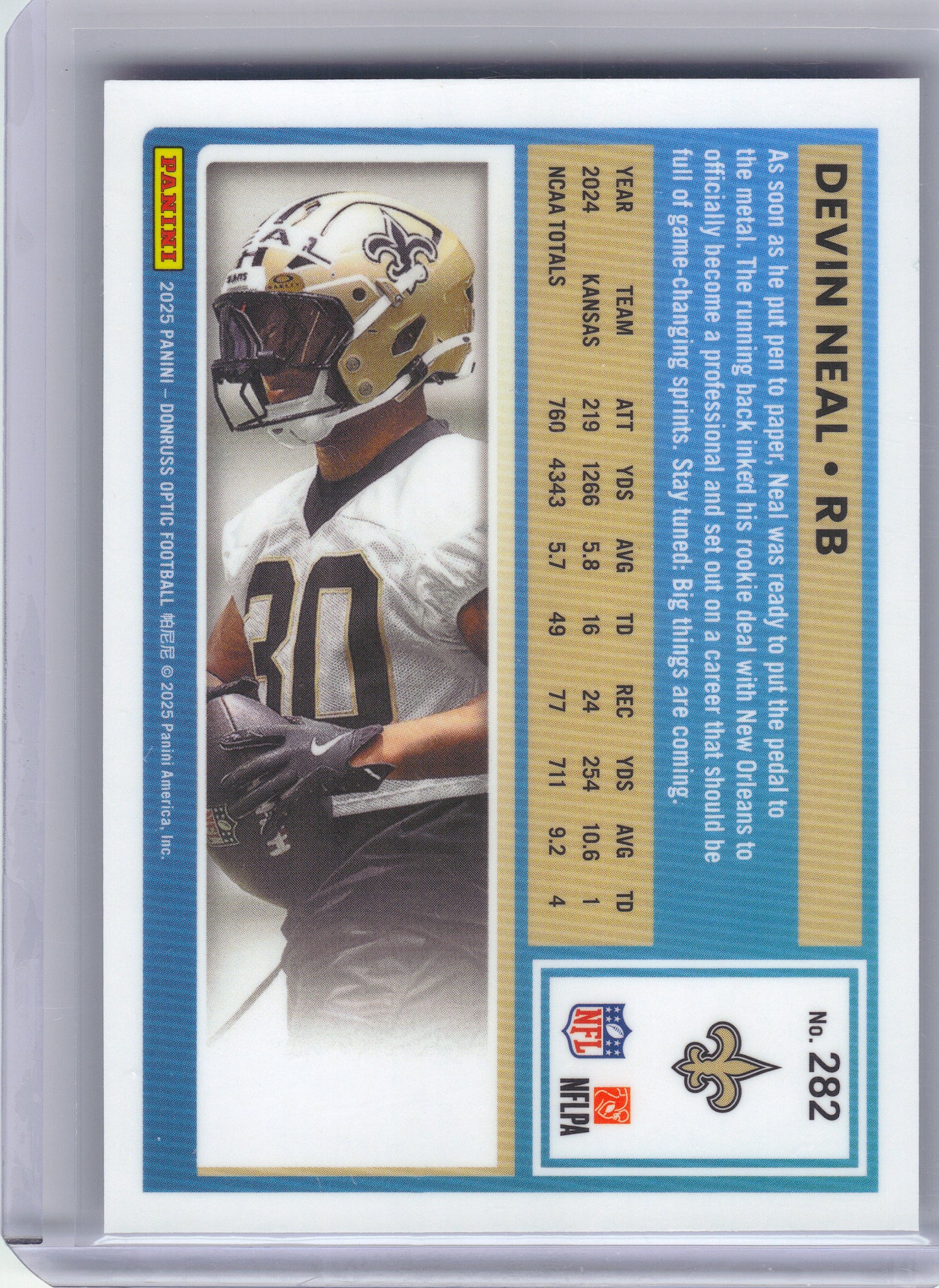 2025 Donruss Optic #282 Devin Neal New Orleans Saints RC