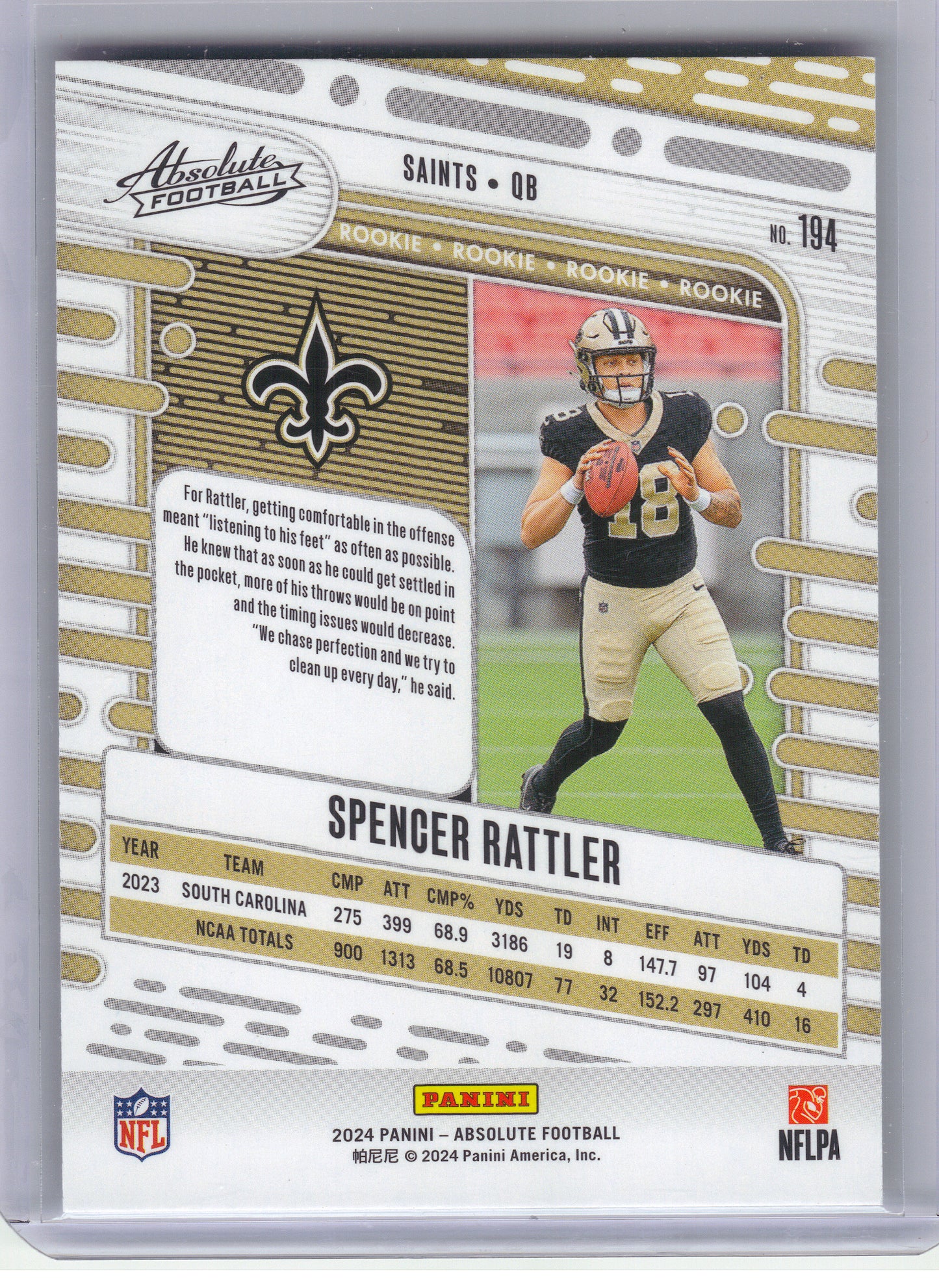2024 Panini Absolute #194 Spencer Rattler Yellow New Orleans Saints