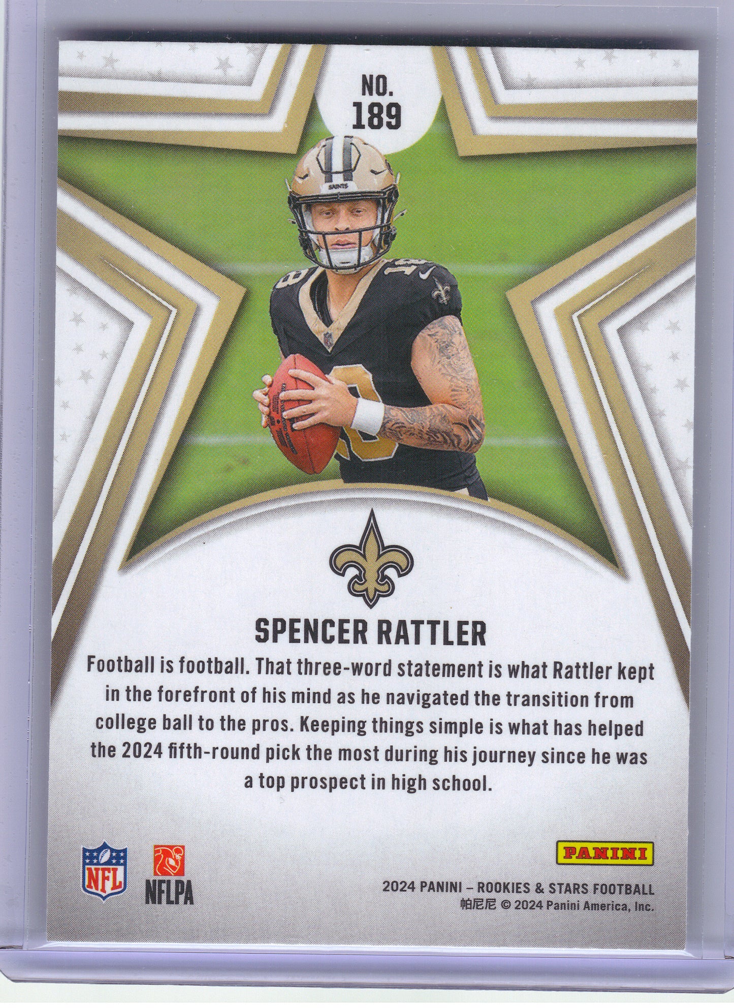 2024 Panini Rookies & Stars #189 Spencer Rattler Green New Orleans Saints