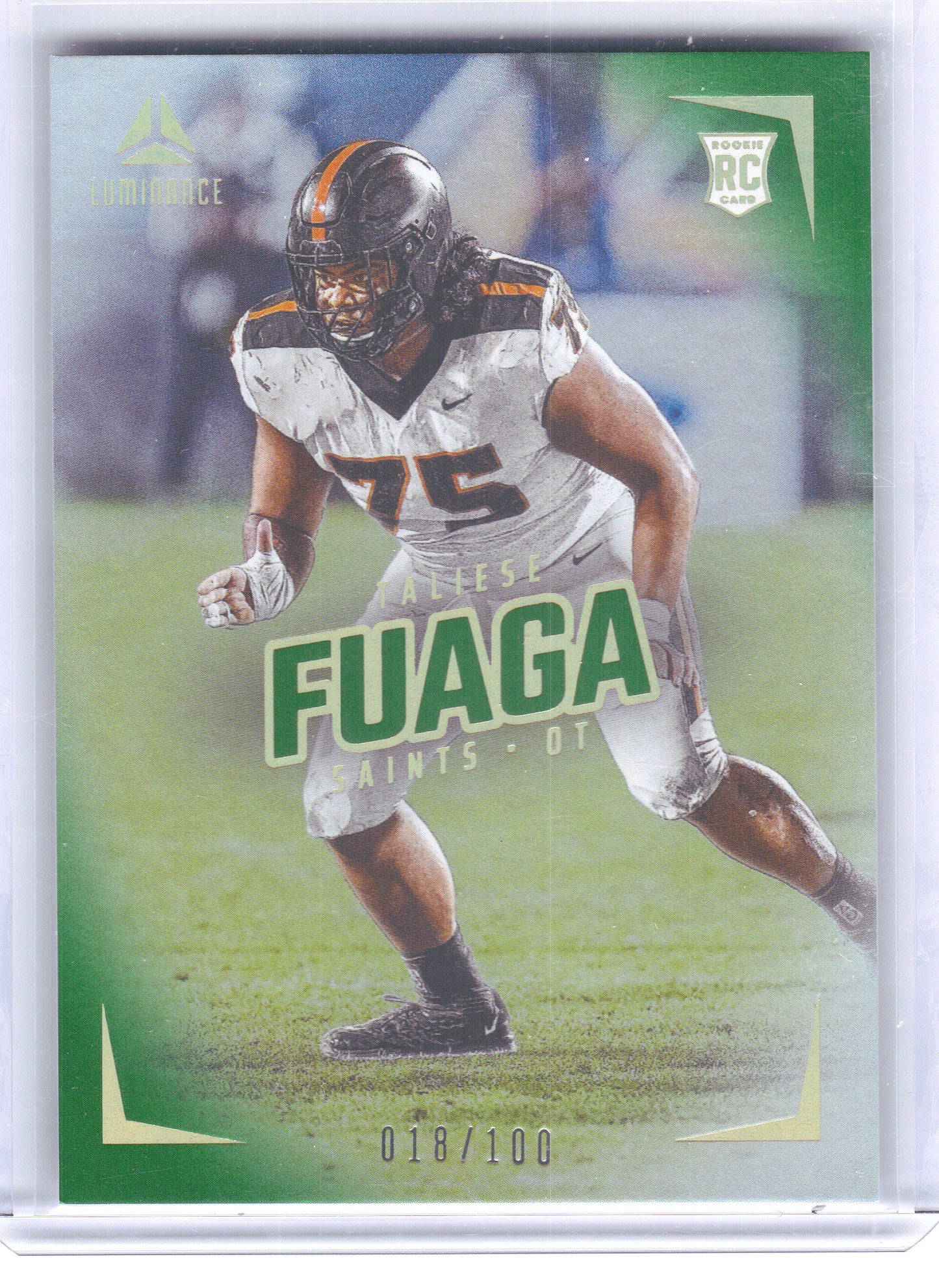 2024 Panini Luminance #118 Taliese Fuaga Green #/100 New Orleans Saints SN
