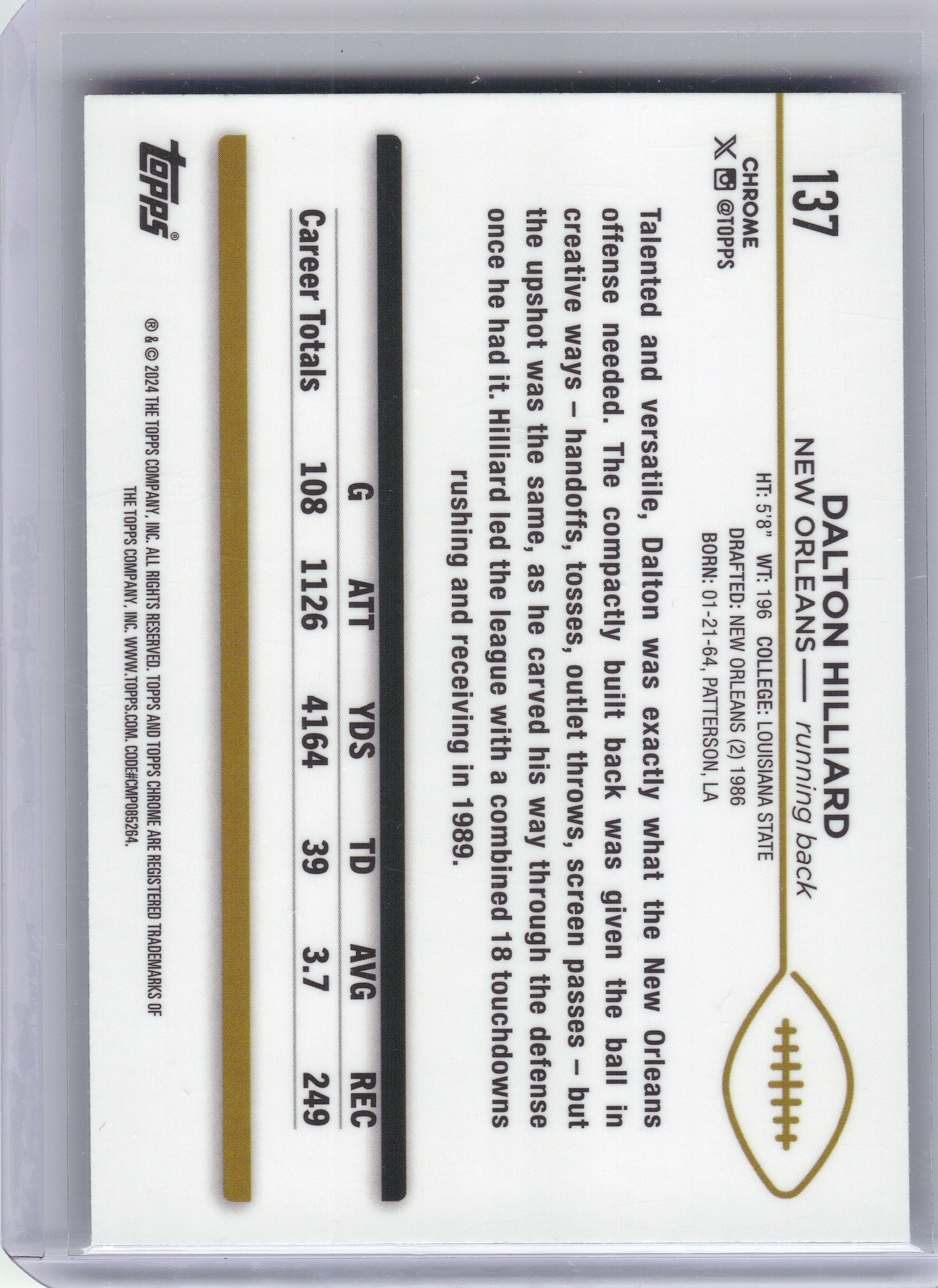 2024 Topps Chrome #137 Dalton Hilliard Purple Refractor #/275 New Orleans Saints SN