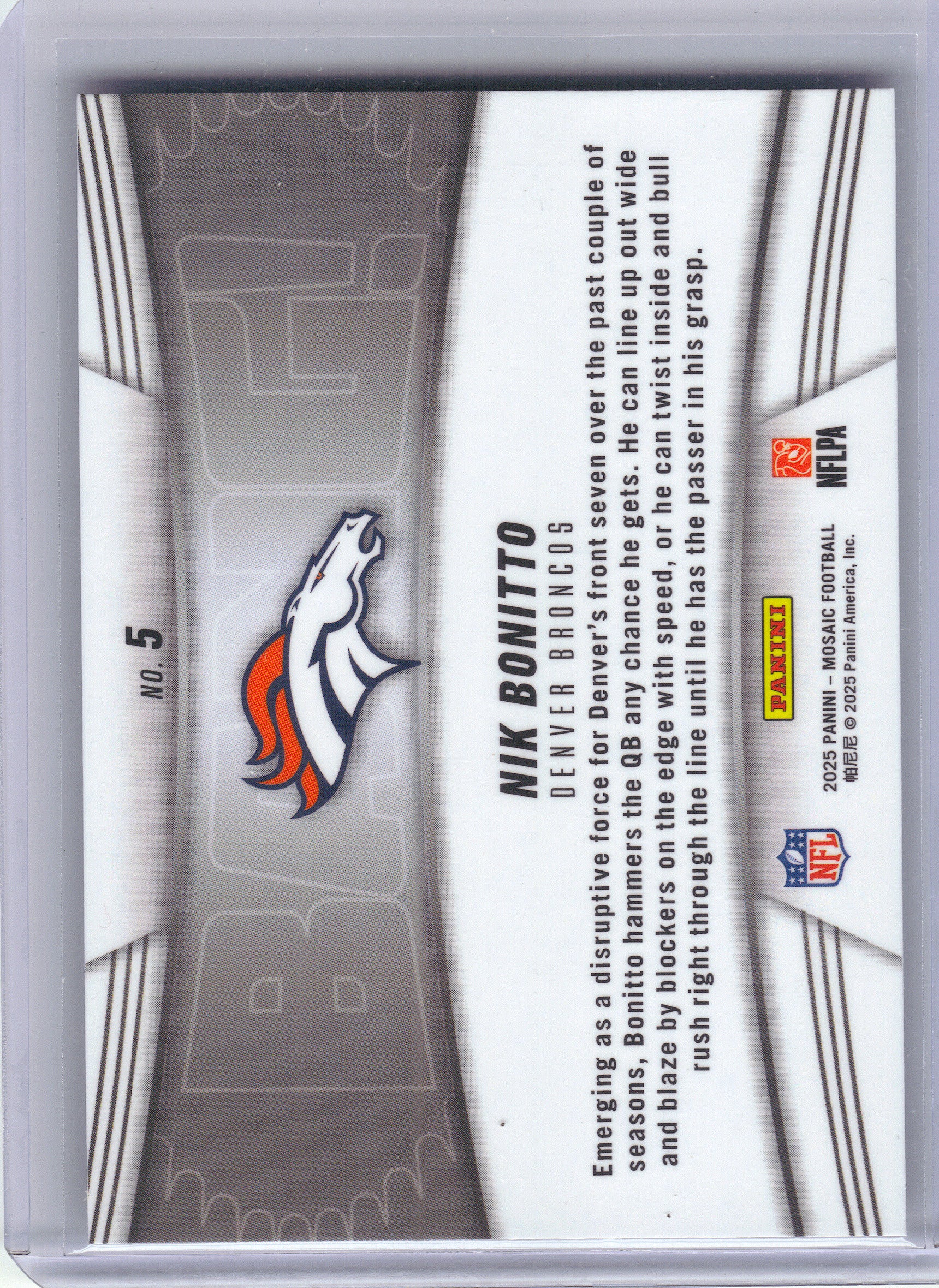 2025 Panini Mosaic #5 Nik Bonitto Bang! Denver Broncos