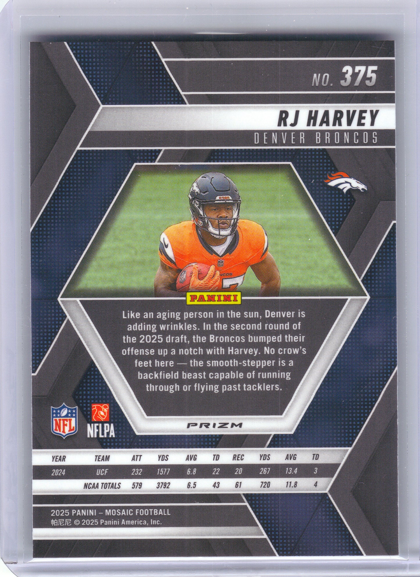 2025 Panini Mosaic #375 RJ Harvey Mosaic Green Denver Broncos RC