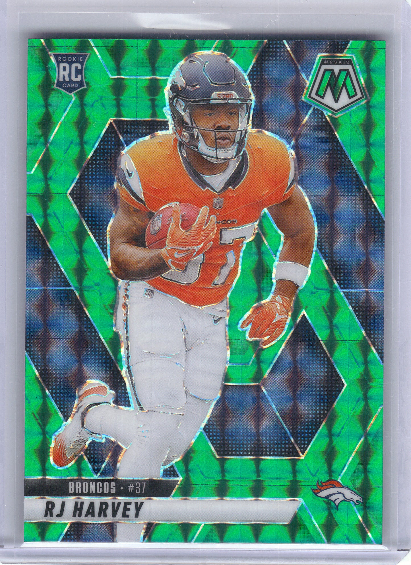 2025 Panini Mosaic #375 RJ Harvey Mosaic Green Denver Broncos RC