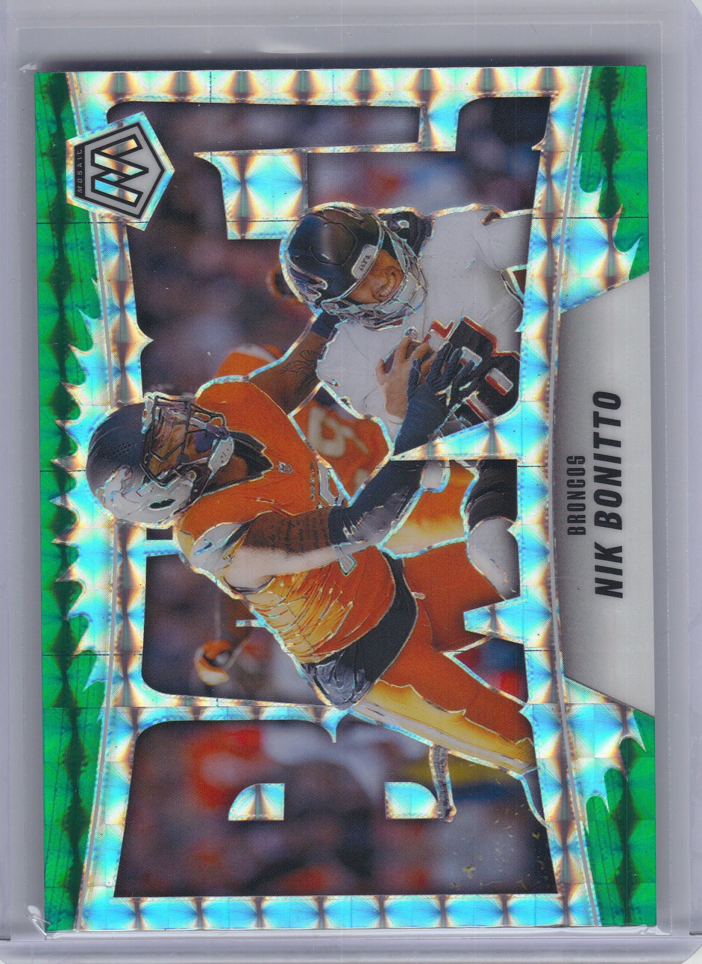 2025 Panini Mosaic #5 Nik Bonitto Bang! Mosaic Green Denver Broncos