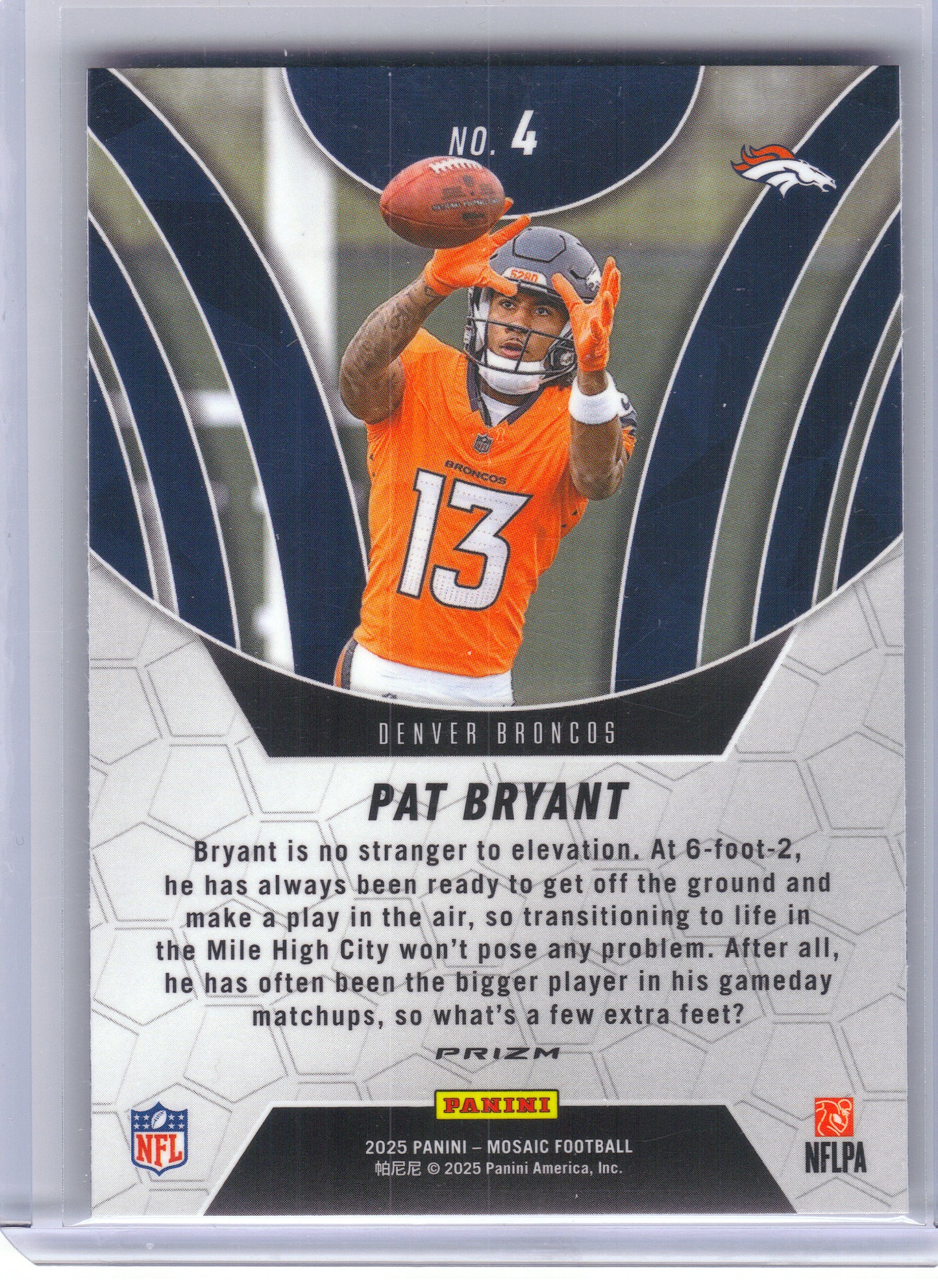 2025 Panini Mosaic #4 Pat Bryant Elevate Mosaic Orange Fluorescent Denver Broncos