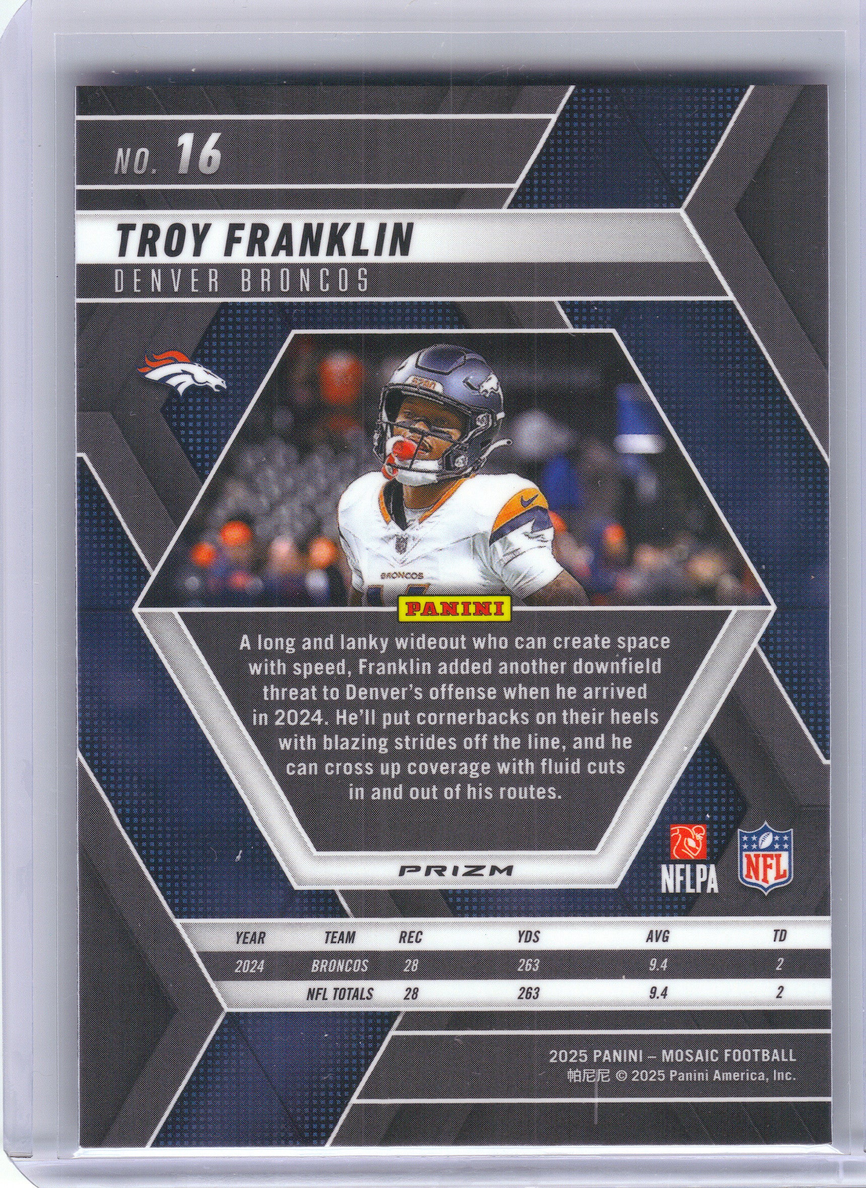 2025 Panini Mosaic #16 Troy Franklin Silver Denver Broncos