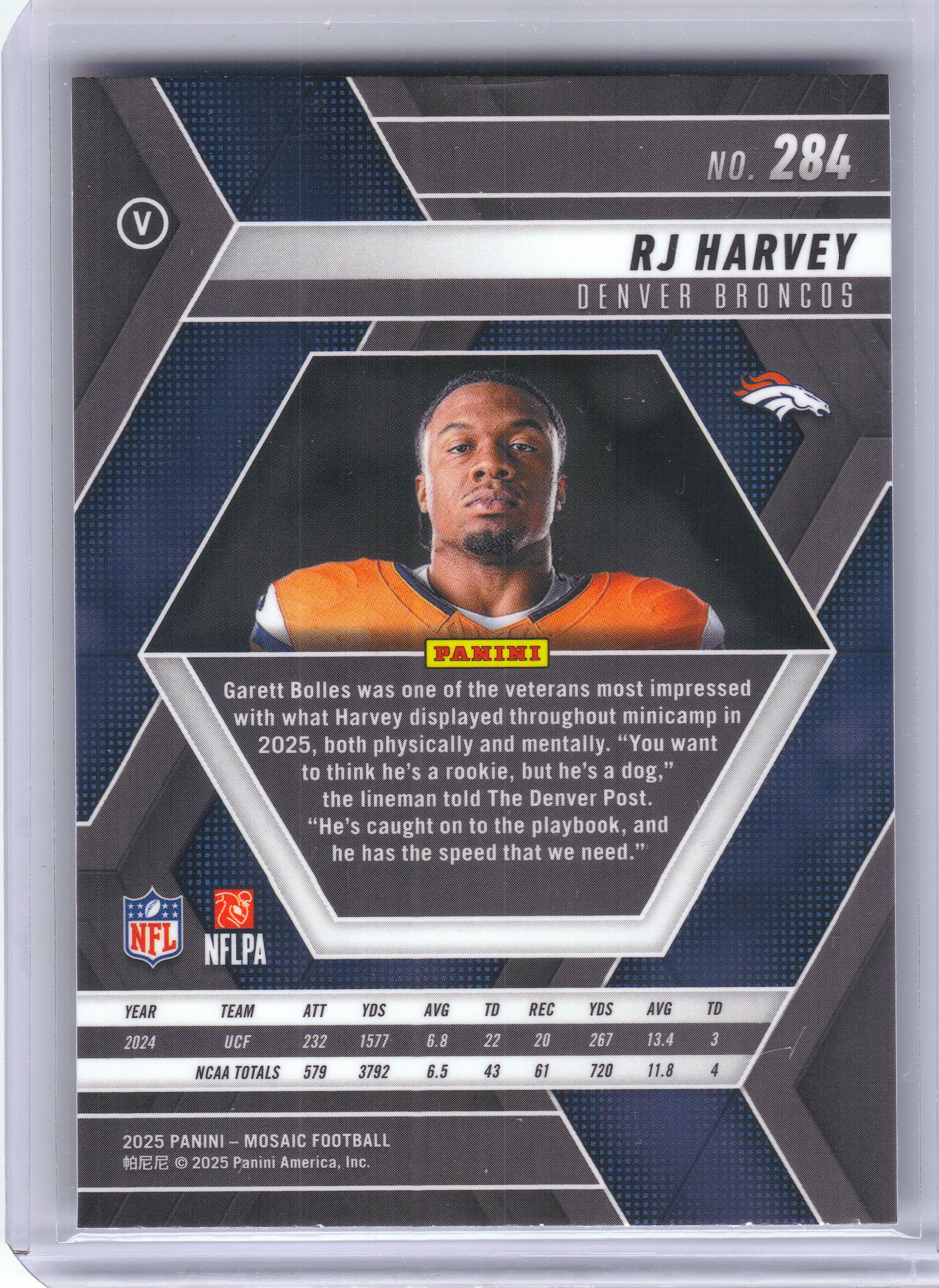 2025 Panini Mosaic #284 RJ Harvey Mosaic Variation Denver Broncos RC