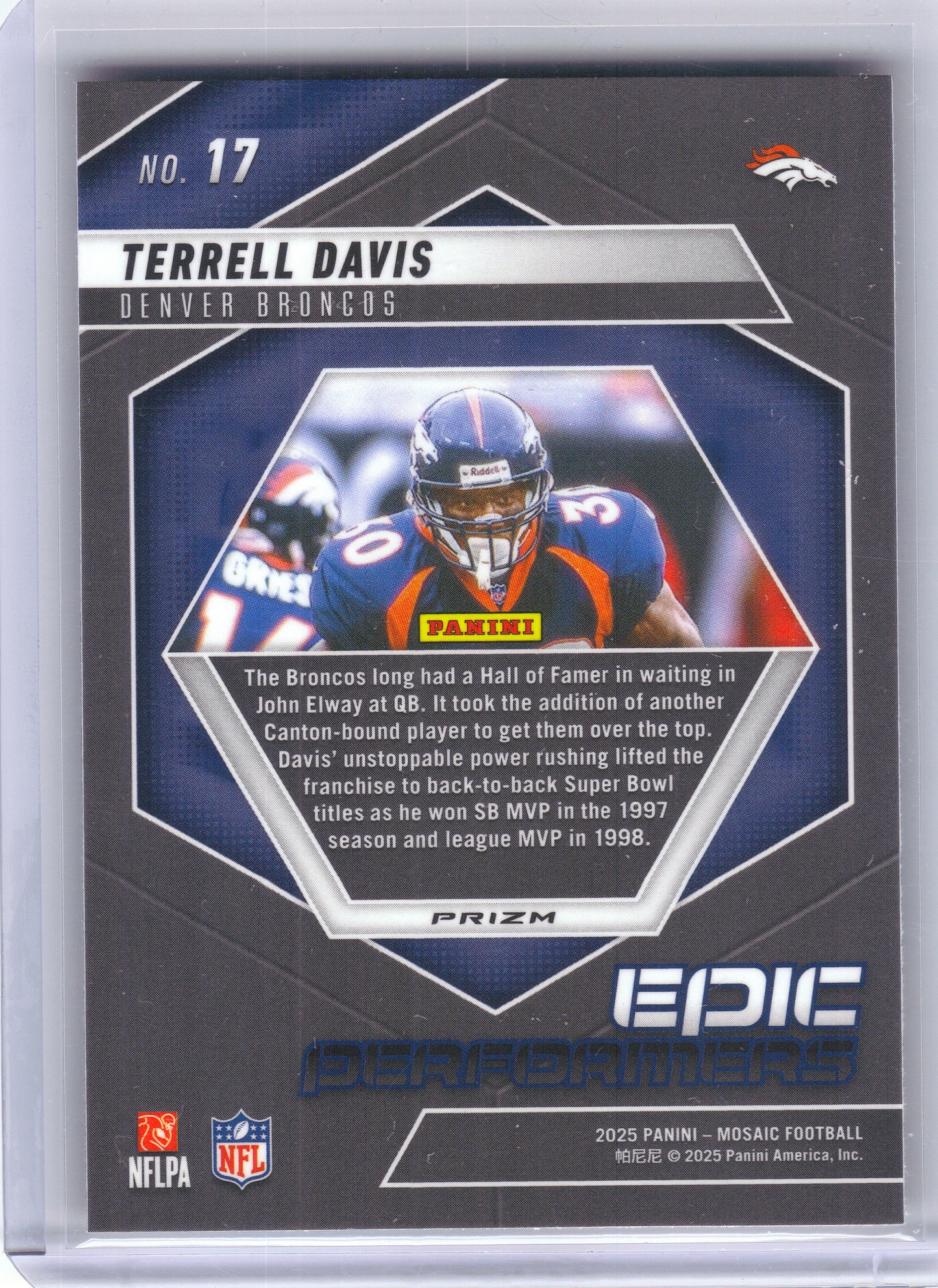 2025 Panini Mosaic #17 Terrell Davis Epic Performers Mosaic Orange Fluorescent Denver Broncos