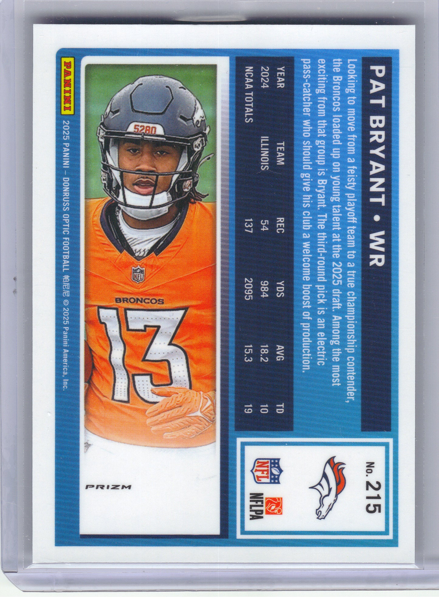 2025 Donruss Optic #215 Pat Bryant Purple Shock Denver Broncos RC