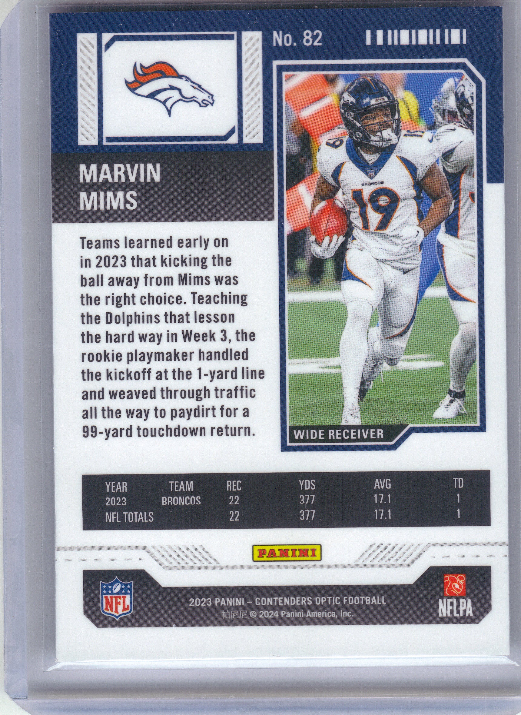 2023 Panini Contenders Optic #82 Marvin Mims Denver Broncos RC
