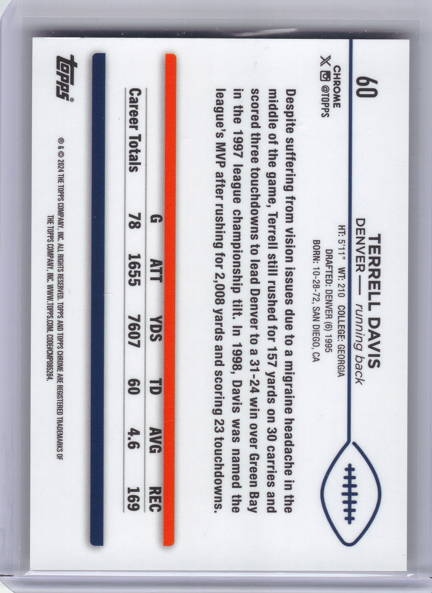 2024 Topps Chrome #60 Terrell Davis Gold Geometric Refractor #/50 Denver Broncos SN