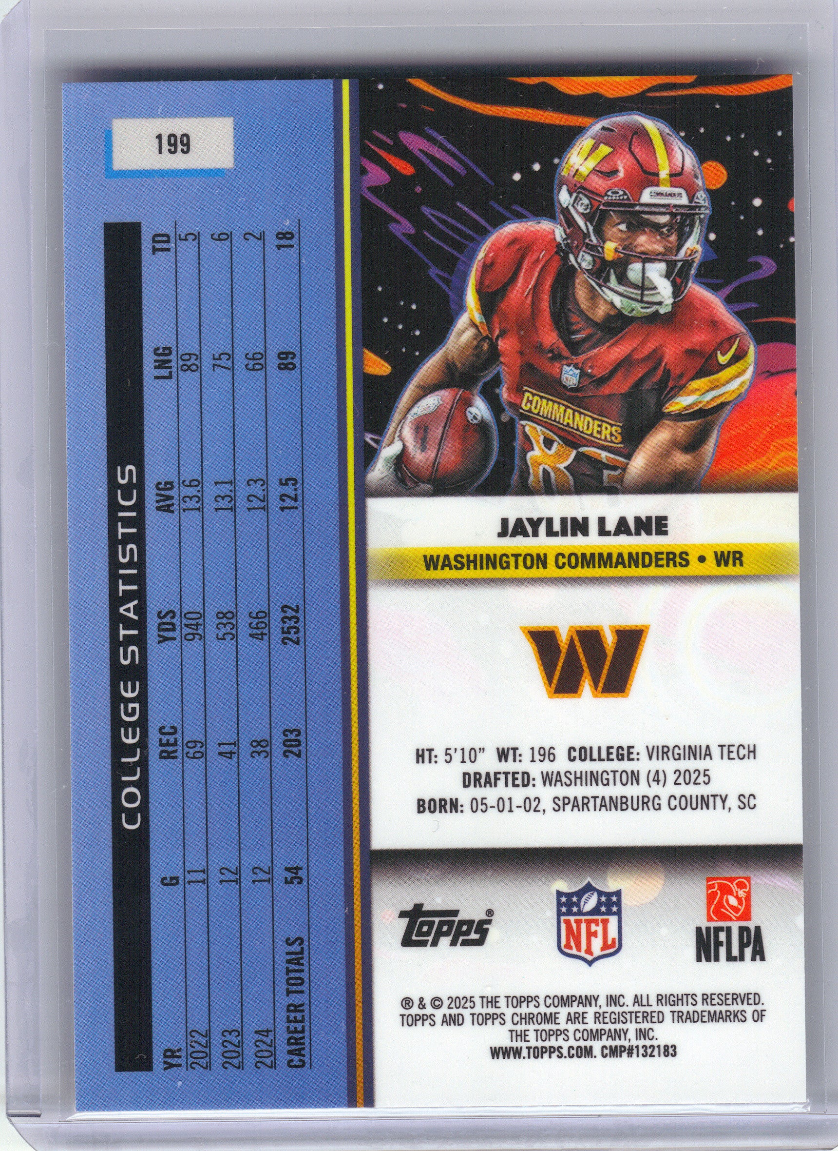 2025 Topps Chrome Cosmic #199 Jaylin Lane Washington Commanders RC