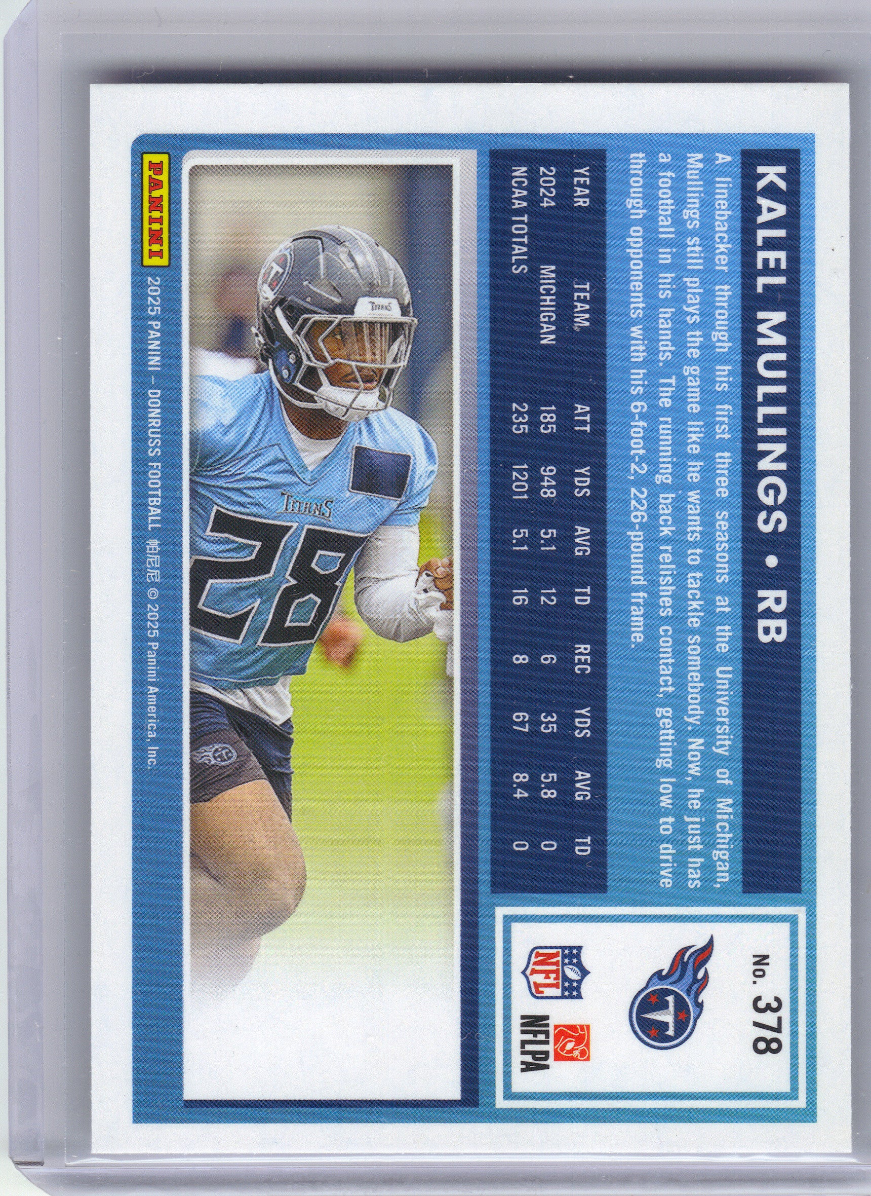 2025 Donruss #378 Kalel Mullings Tennessee Titans RC