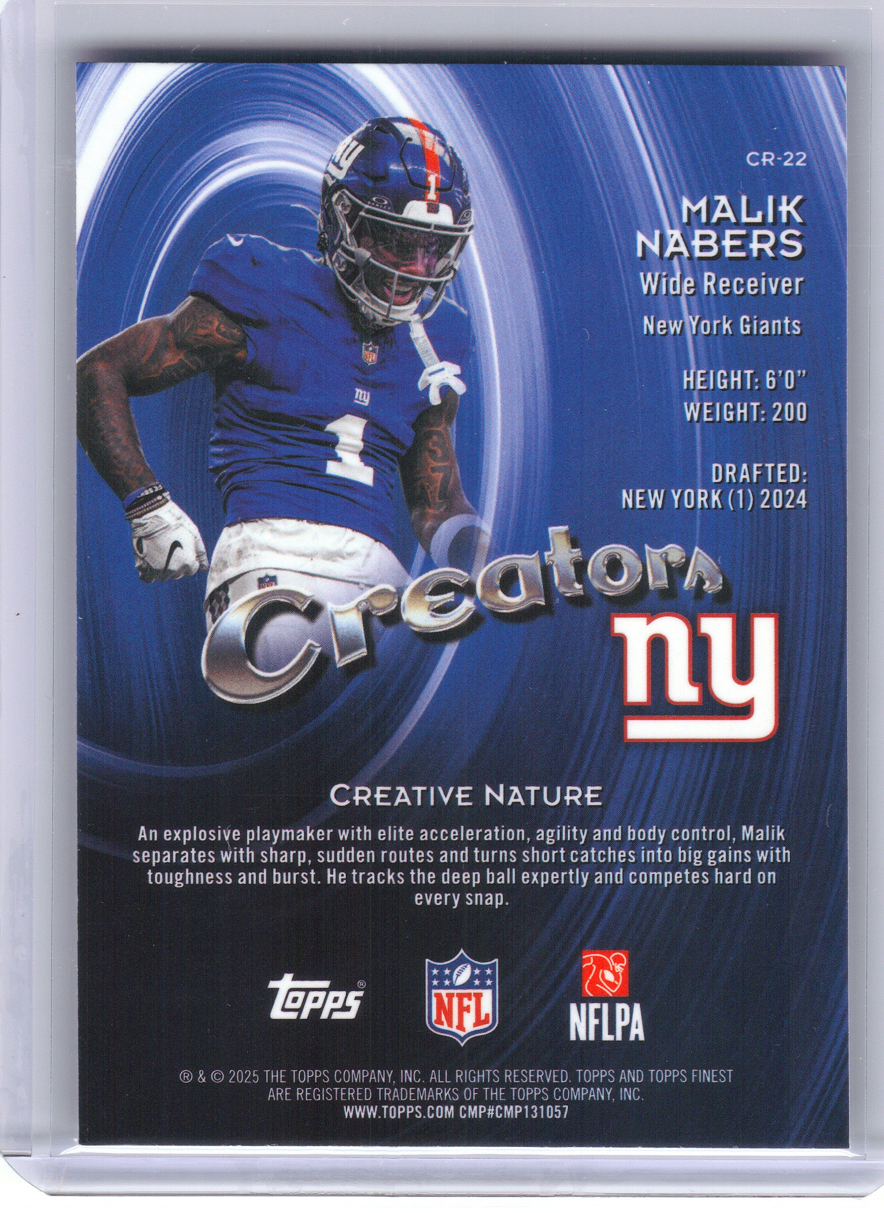 2025 Finest #CR-22 Malik Nabers Creators New York Giants