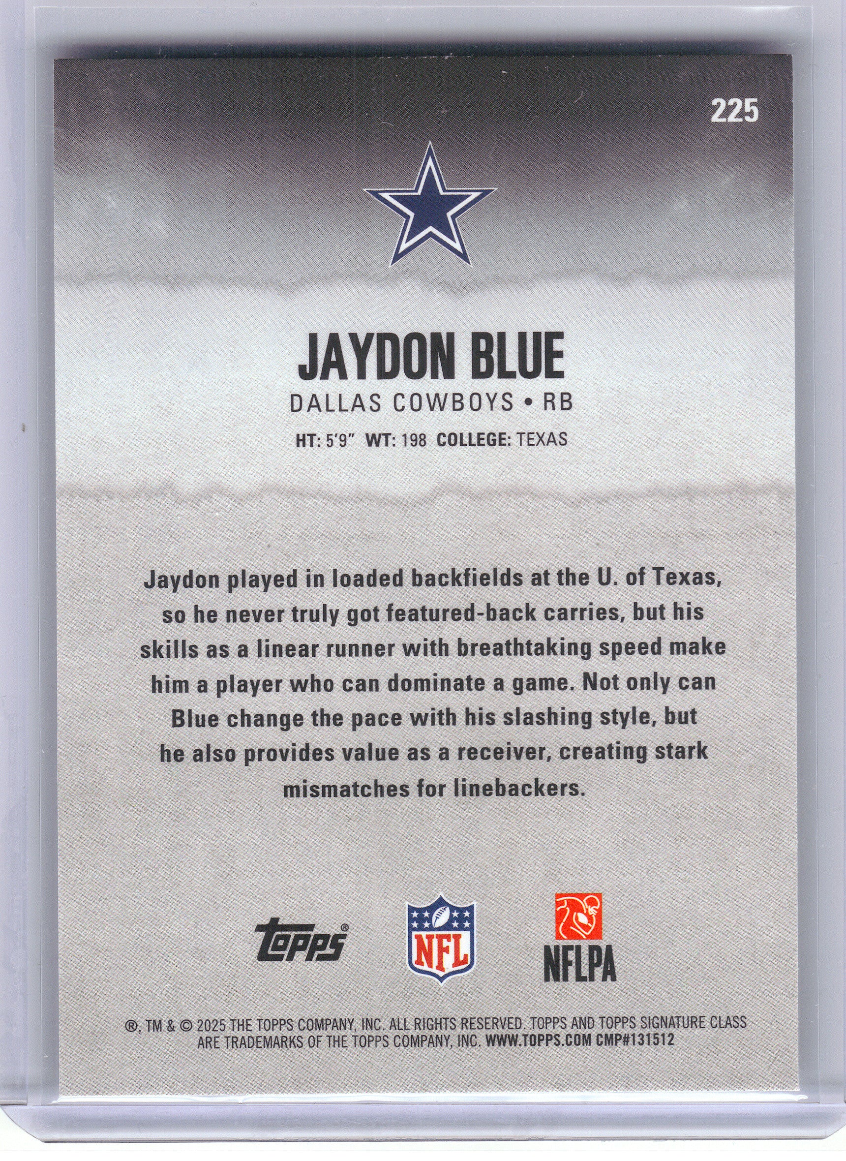 2025 Topps Signature Class #225 Jaydon Blue Dallas Cowboys RC
