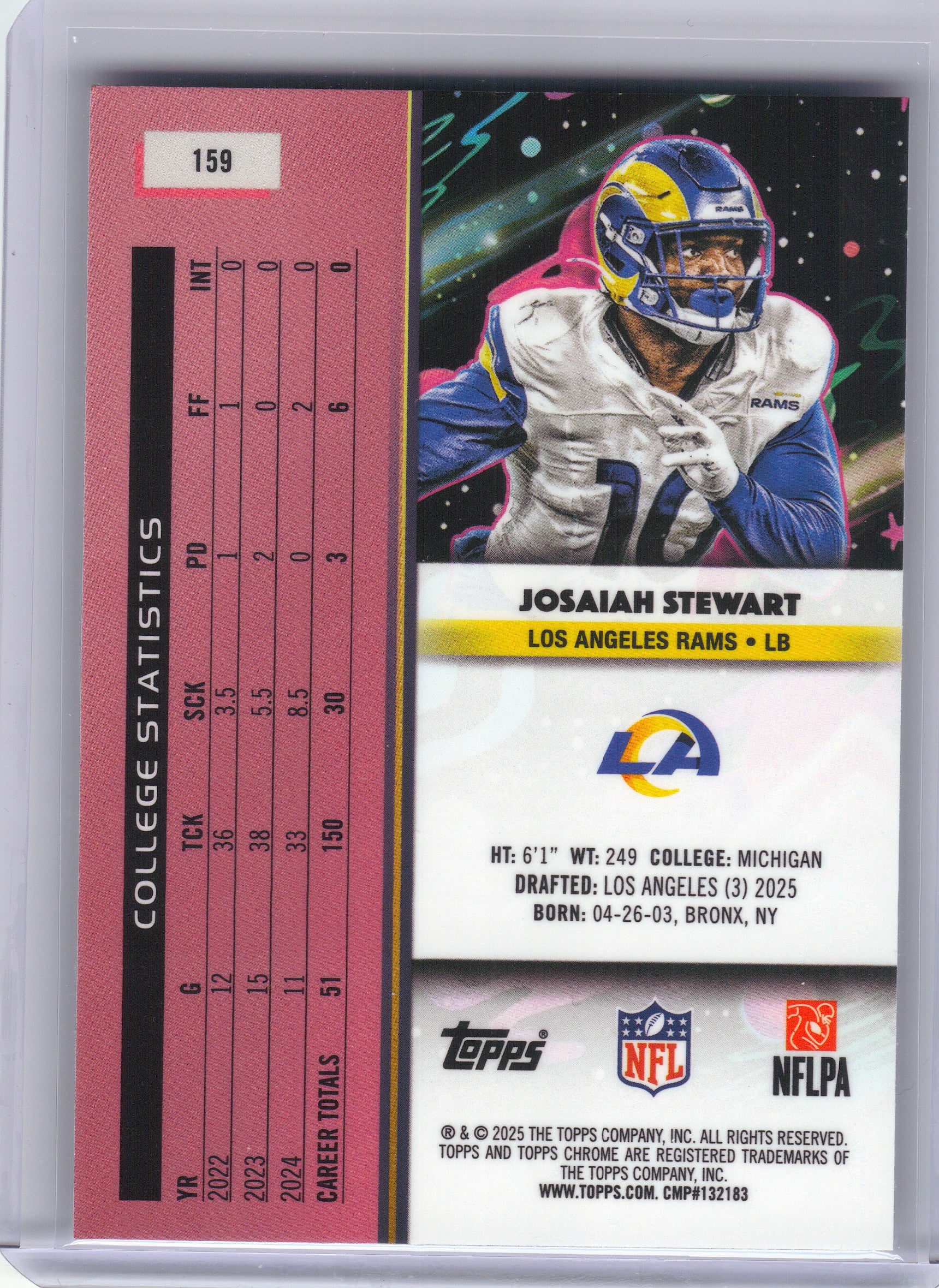 2025 Topps Chrome Cosmic #159 Josaiah Stewart Los Angeles Rams RC