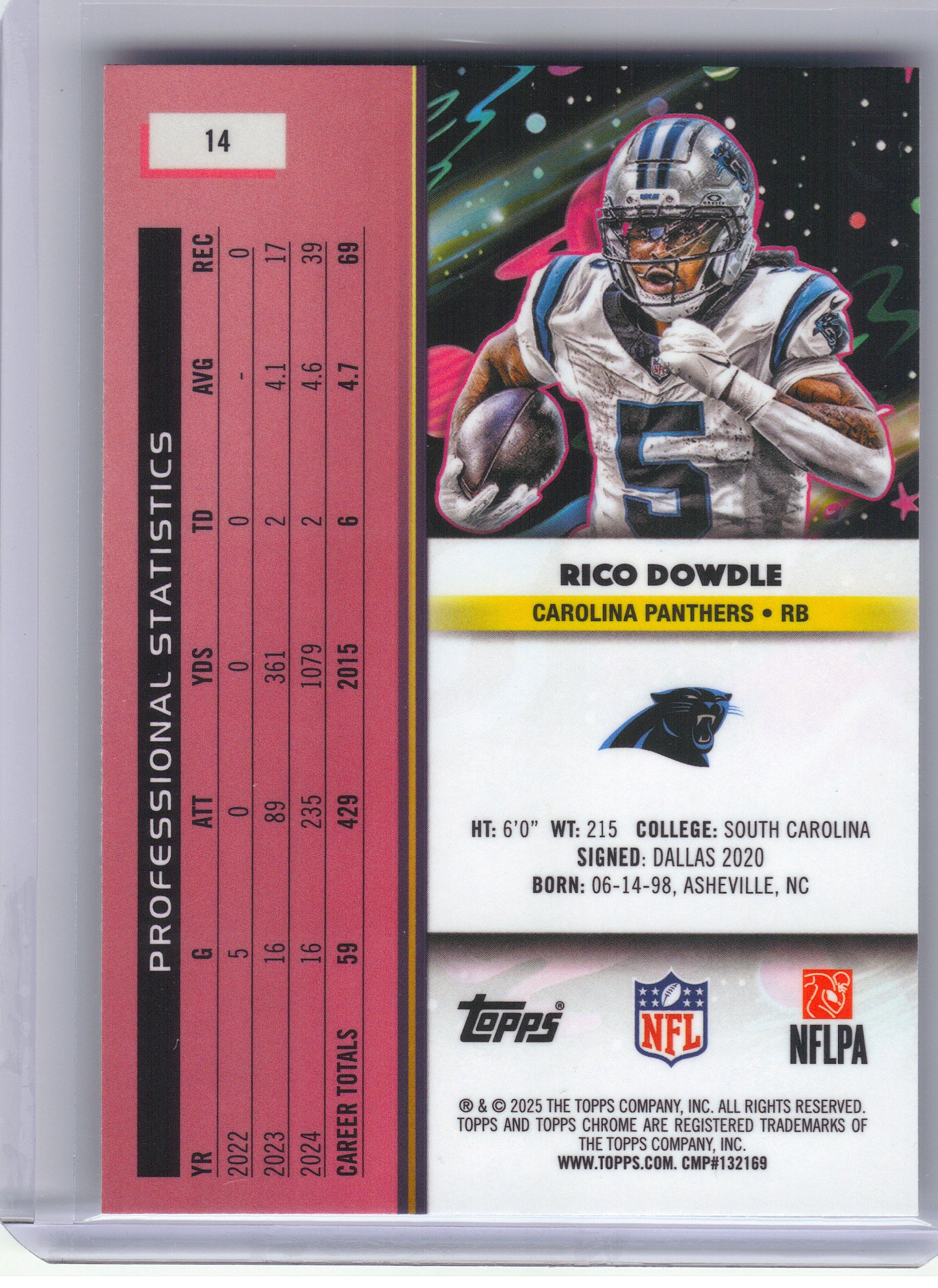2025 Topps Chrome Cosmic #14 Rico Dowdle Carolina Panthers