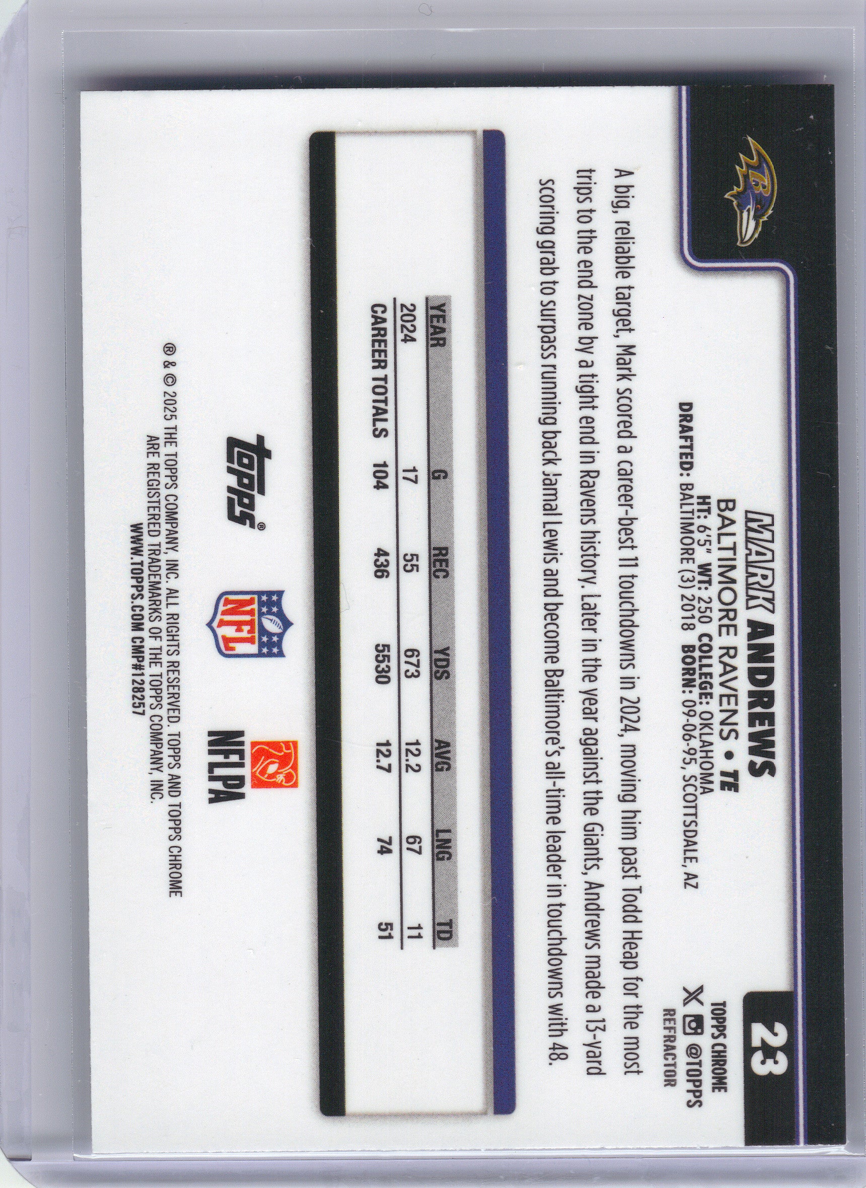 2025 Topps Chrome #23 Mark Andrews Refractor Baltimore Ravens