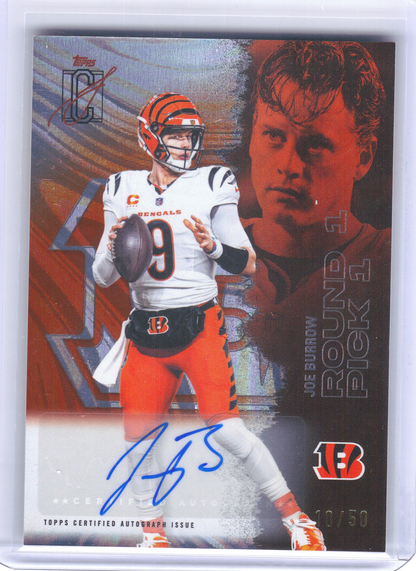 2025 Topps Signature Class #13 Joe Burrow Orange Lava #/50 Cincinnati Bengals SN