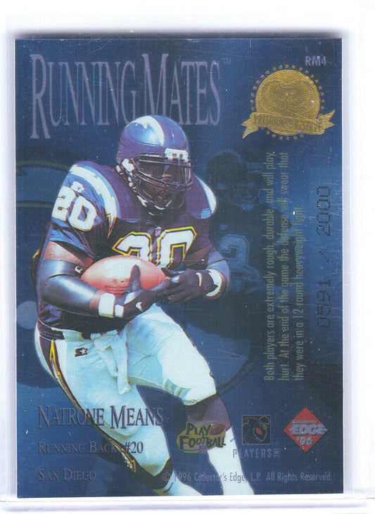 1996 Collector's Edge President's Reserve #RM4 Stan Humphries / Natrone Means Running Mates #/2000 San Diego Chargers SN