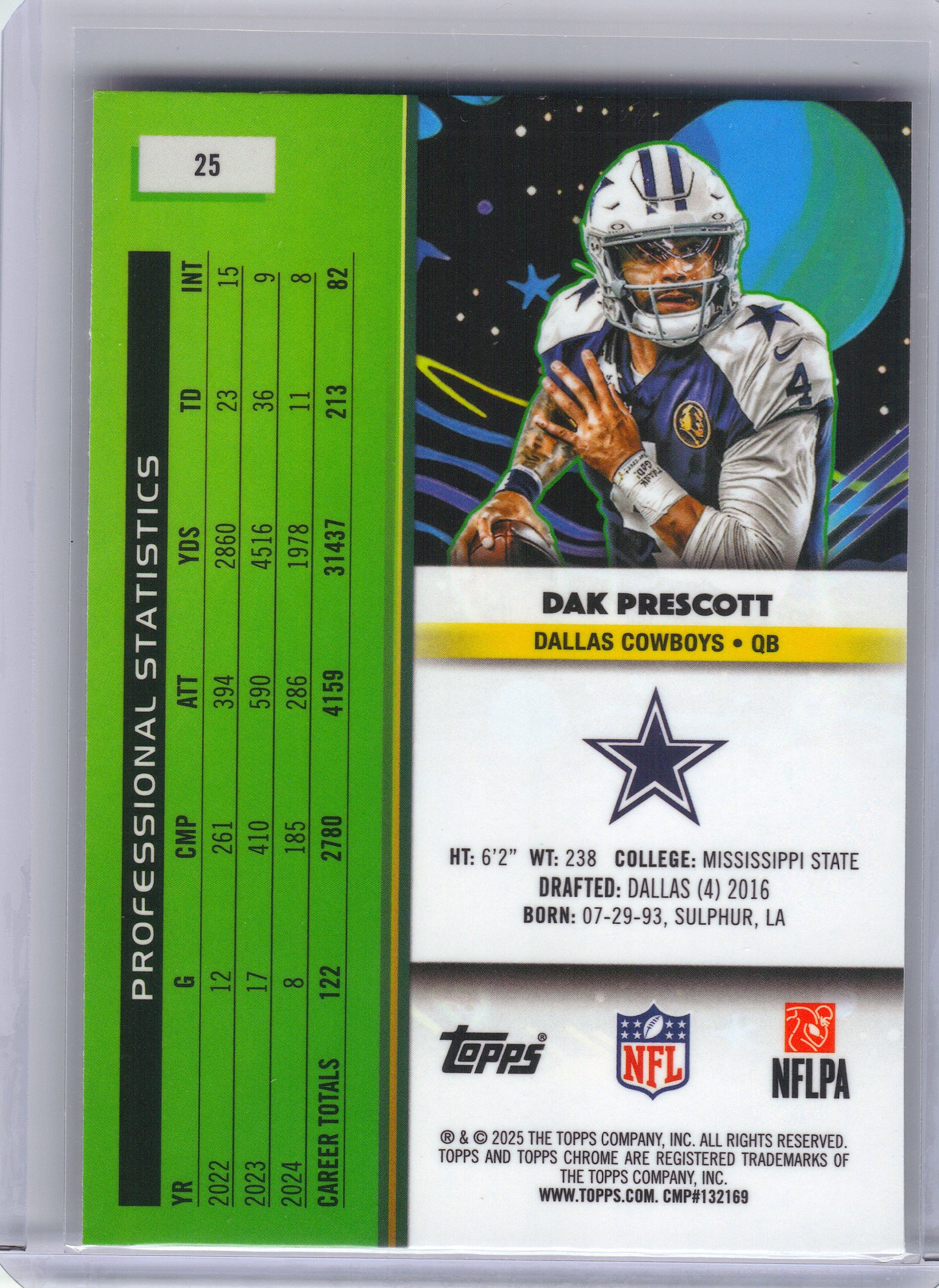 2025 Topps Chrome Cosmic #25 Dak Prescott Dallas Cowboys