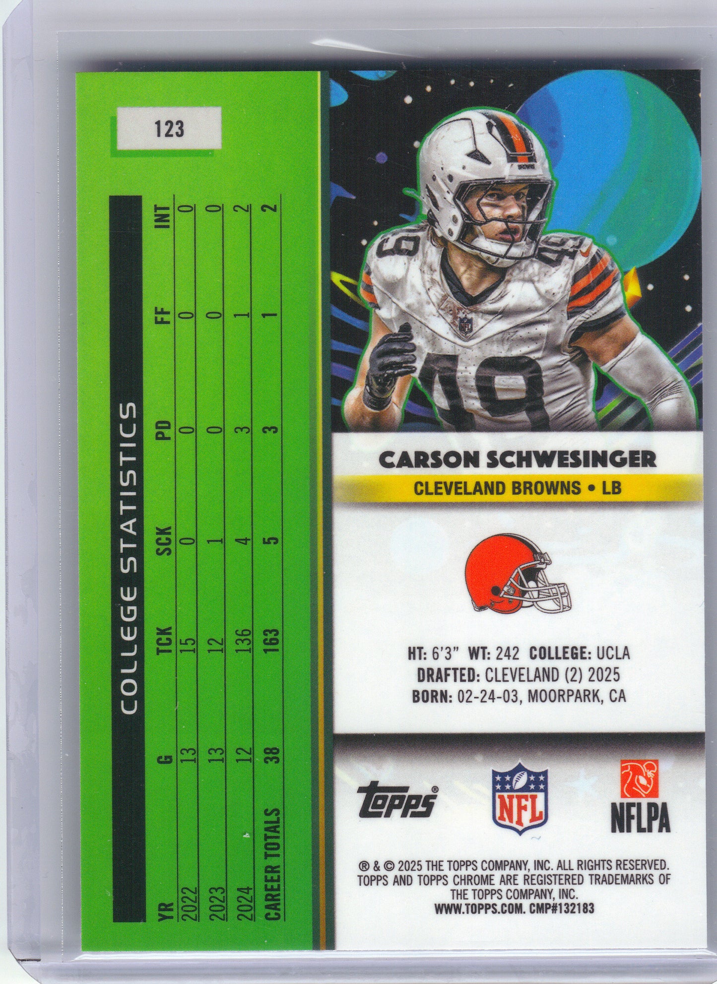 2025 Topps Chrome Cosmic #123 Carson Schwesinger Cleveland Browns RC