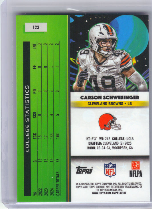 2025 Topps Chrome Cosmic #123 Carson Schwesinger Cleveland Browns RC