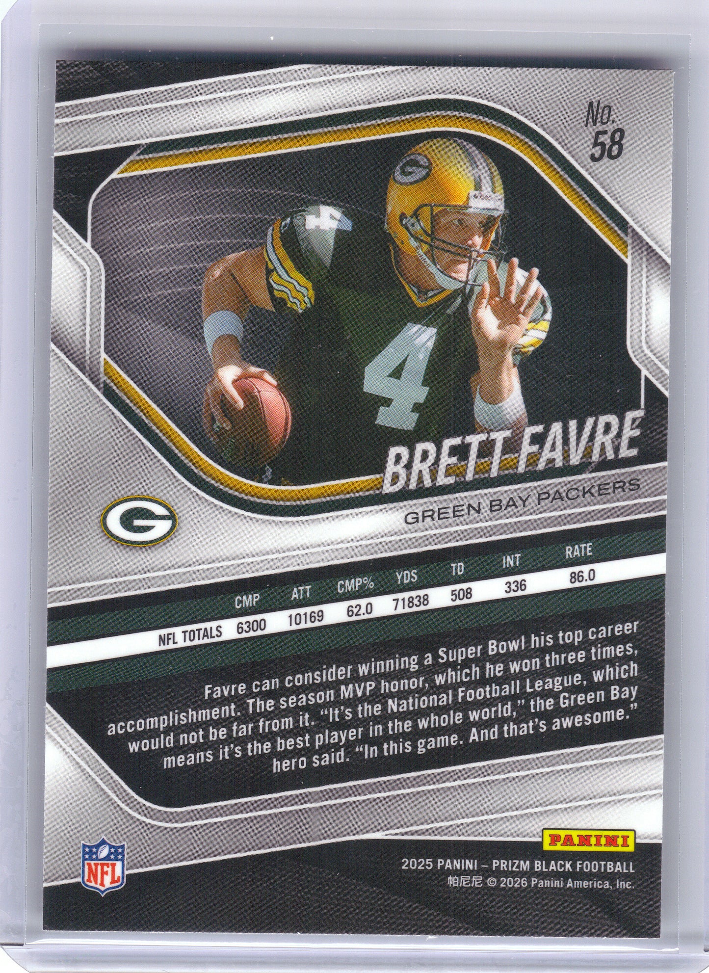2025 Panini Prizm Black #58 Brett Favre Green Bay Packers