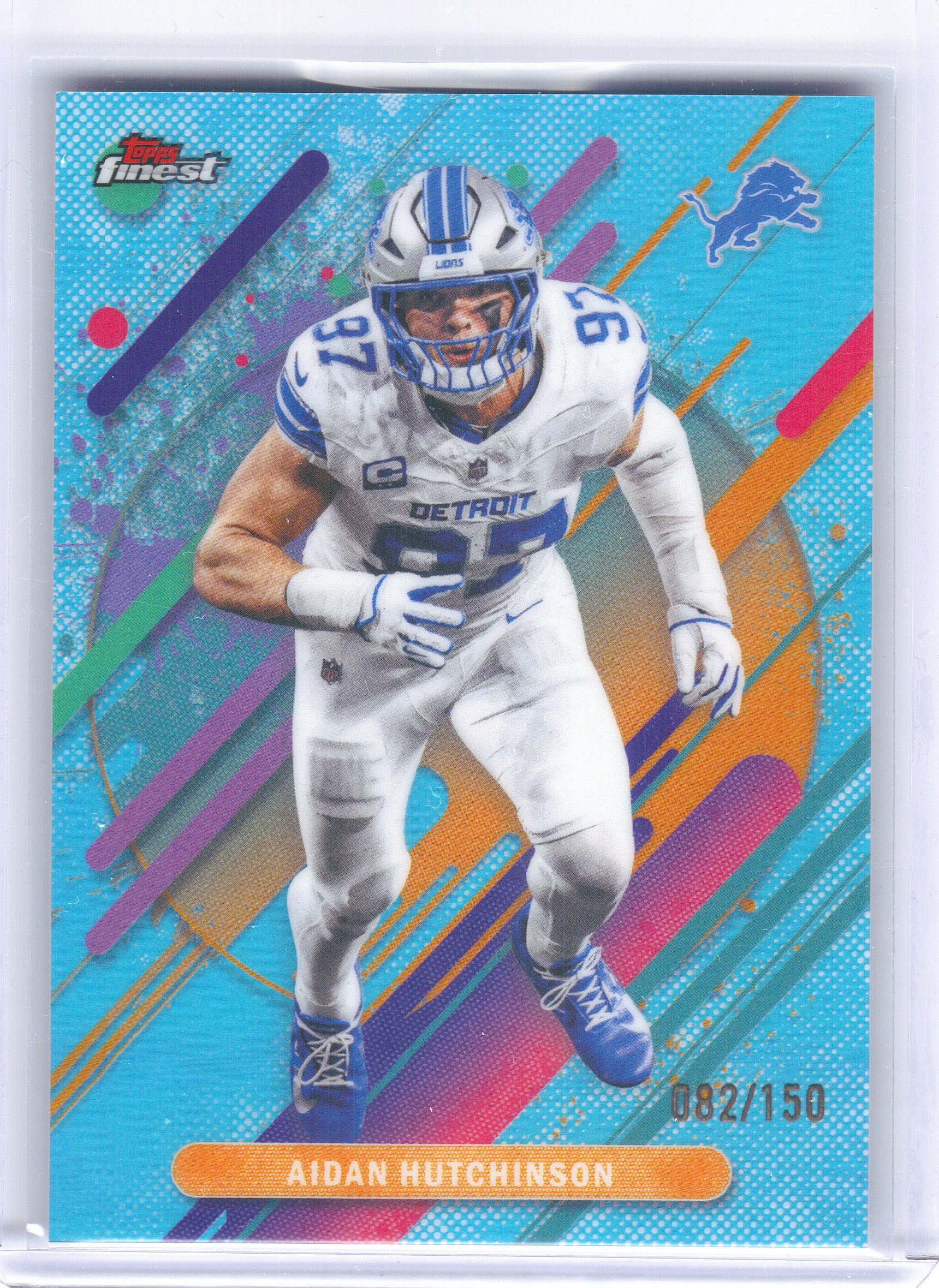 2025 Finest #280 Aidan Hutchinson Sky Blue Refractor #/150 Detroit Lions SN