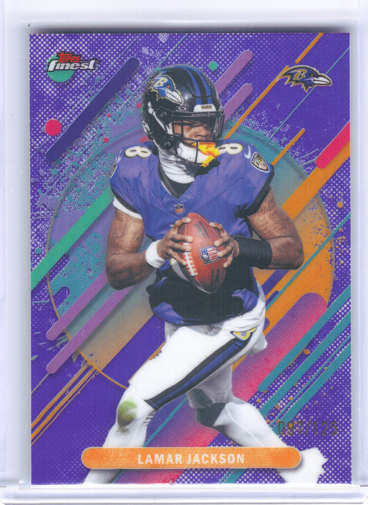 2025 Finest #225 Lamar Jackson Purple Refractor #/125 Baltimore Ravens SN