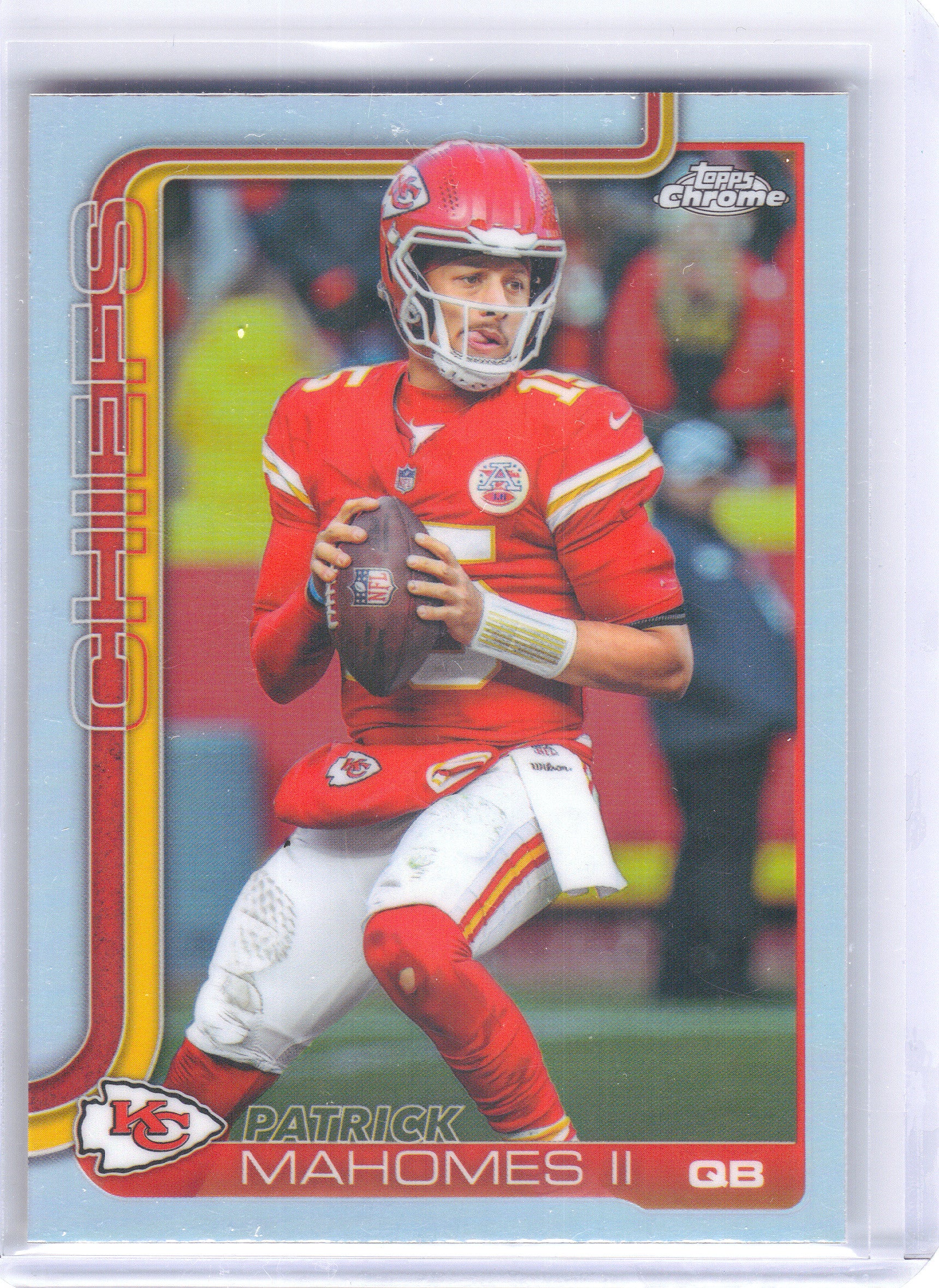 2025 Topps Chrome #148 Patrick Mahomes II Football Leather Refractor Kansas City Chiefs