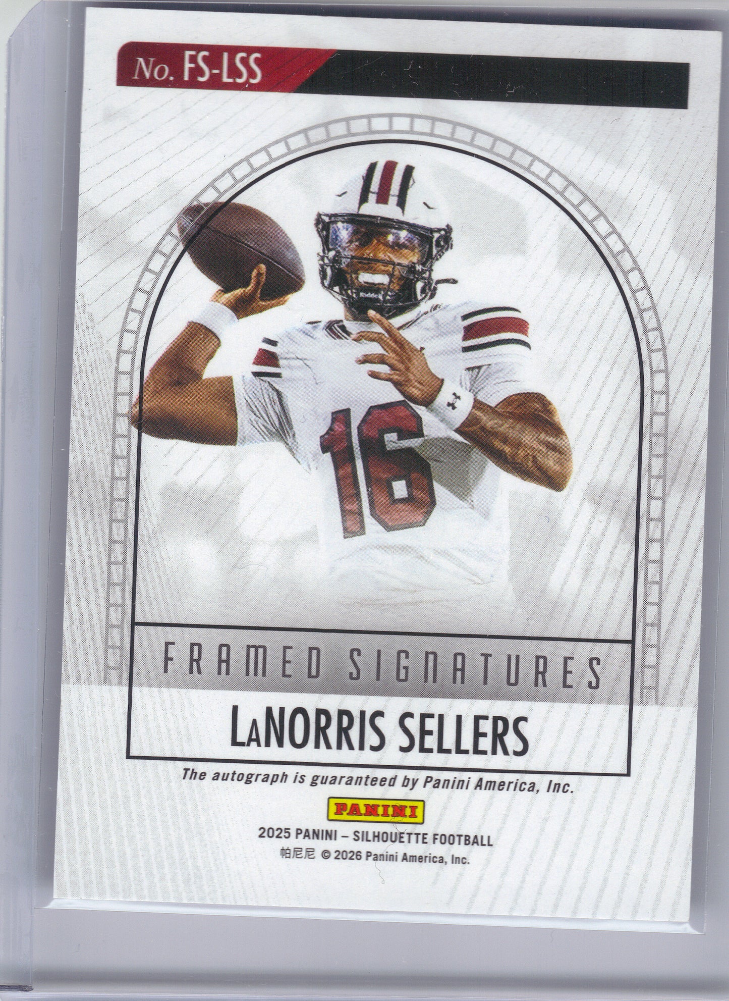 2025 Panini Silhouette #FS-LSS LaNorris Sellers Framed Signatures #/199 South Carolina Gamecocks SN,AU