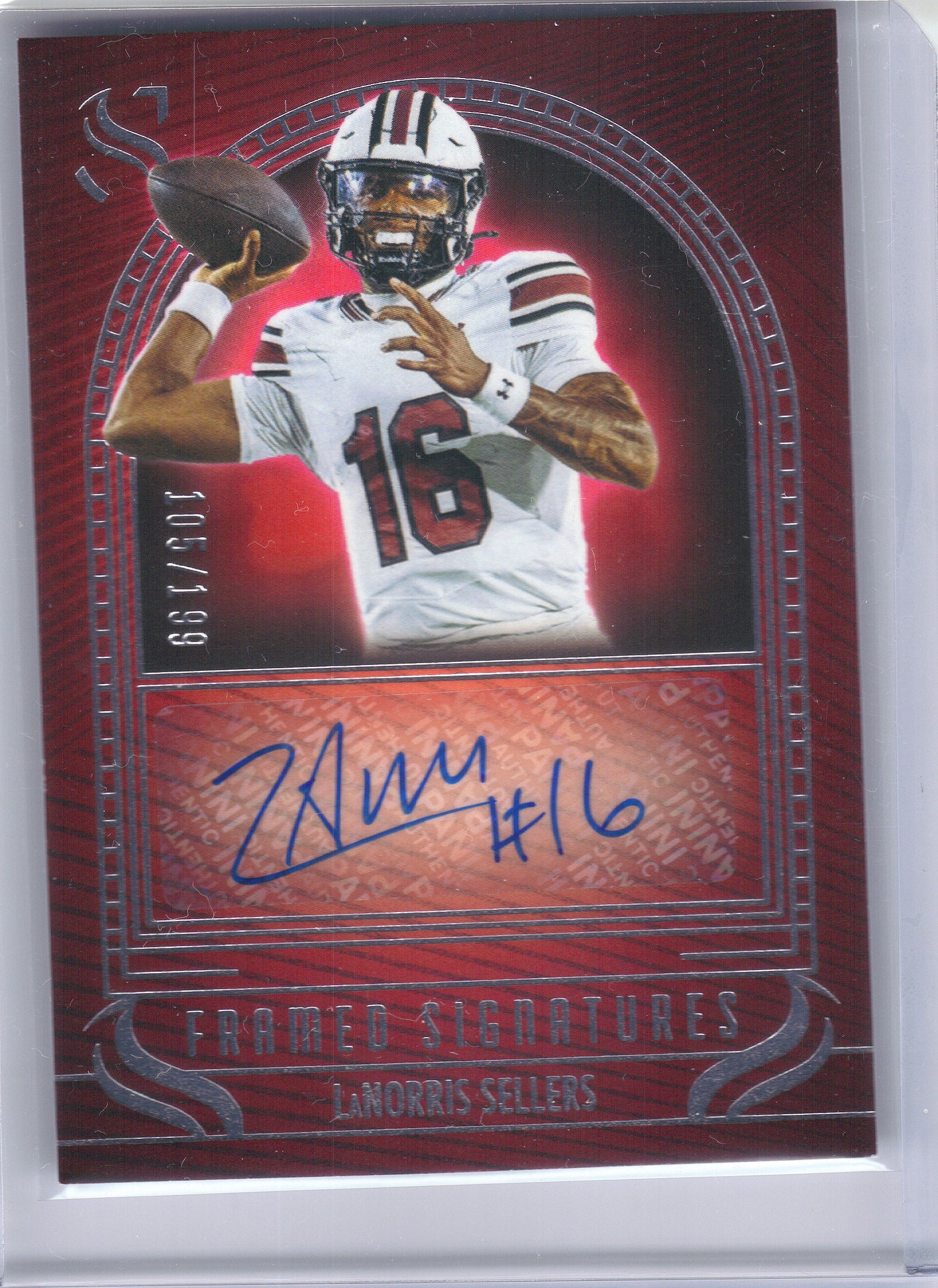 2025 Panini Silhouette #FS-LSS LaNorris Sellers Framed Signatures #/199 South Carolina Gamecocks SN,AU