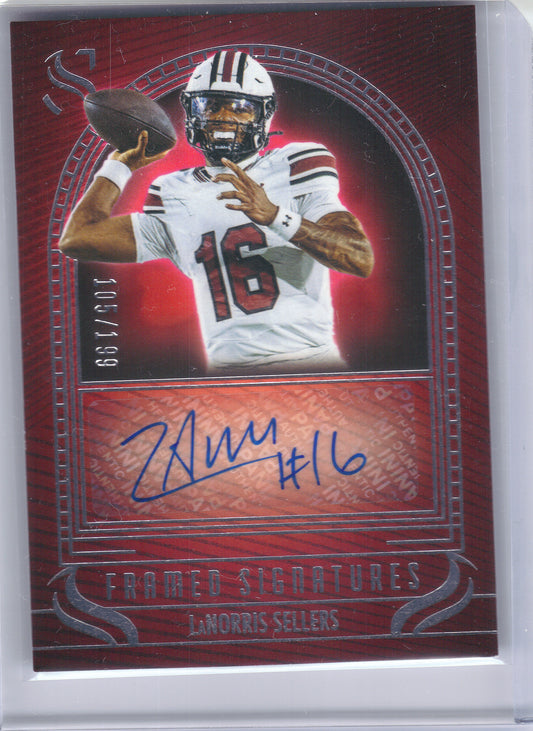 2025 Panini Silhouette #FS-LSS LaNorris Sellers Framed Signatures #/199 South Carolina Gamecocks SN,AU