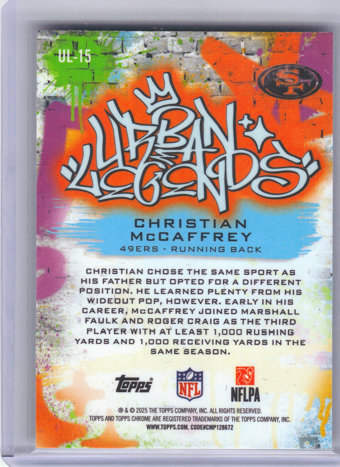 2025 Topps Chrome #UL-15 Christian McCaffrey Urban Legends San Francisco 49ers