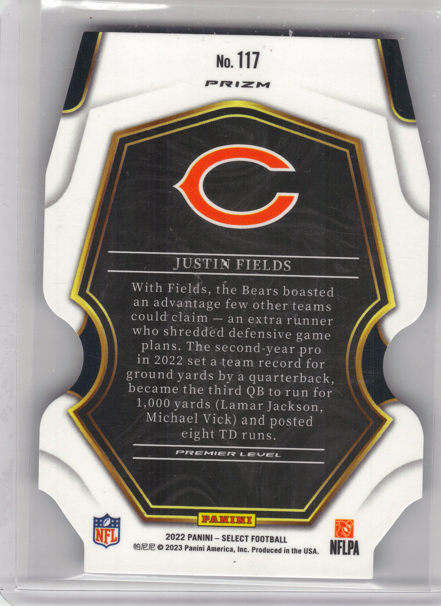 2022 Panini Select #117 Justin Fields Red and Blue Prizm Die Cut Chicago Bears