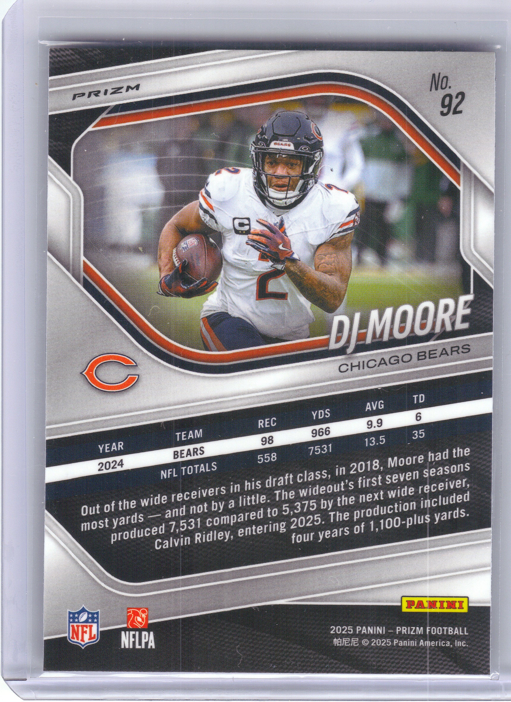 2025 Panini Prizm #92 DJ Moore Lazer Chicago Bears