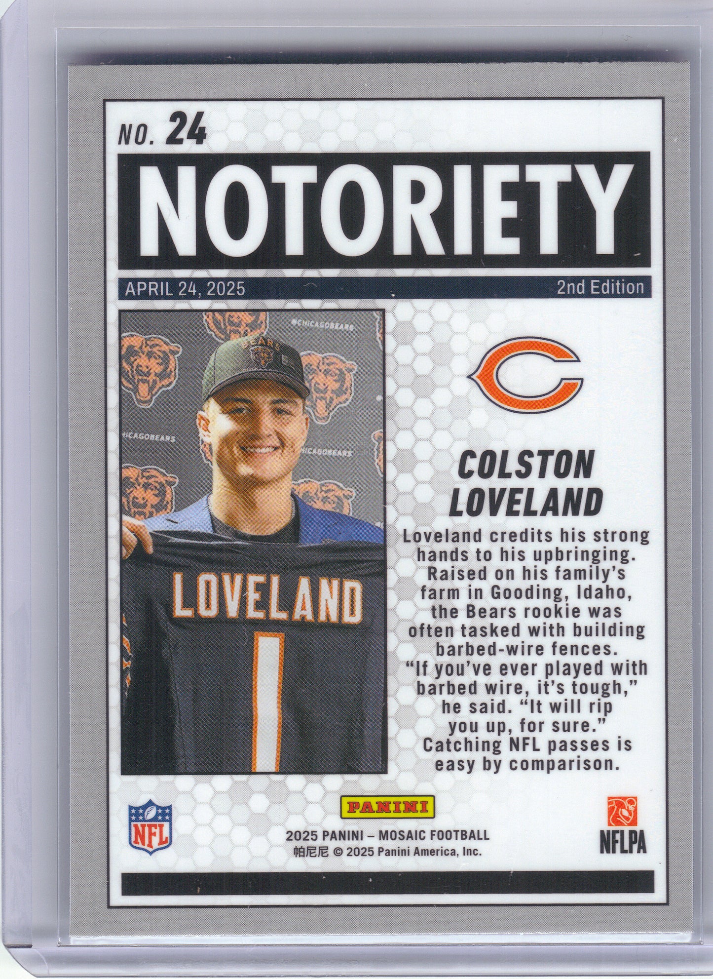 2025 Panini Mosaic #24 Colston Loveland Notoriety Chicago Bears