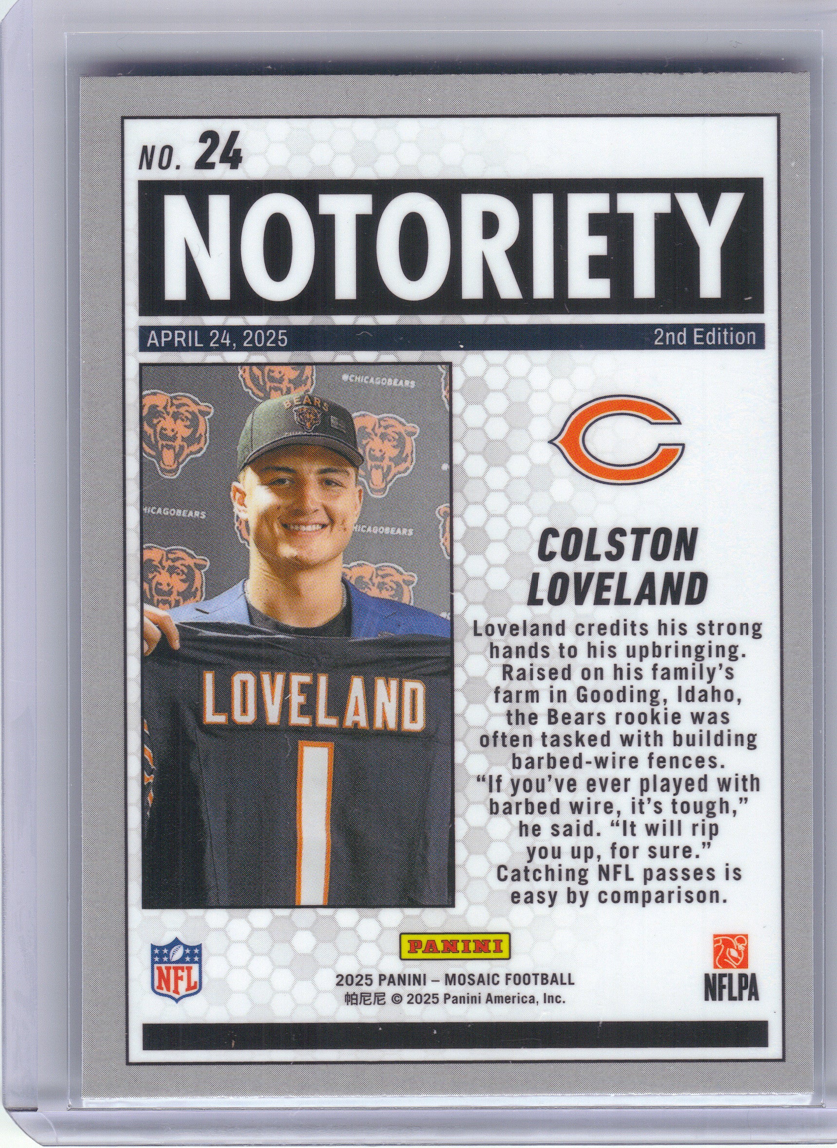 2025 Panini Mosaic #24 Colston Loveland Notoriety Chicago Bears