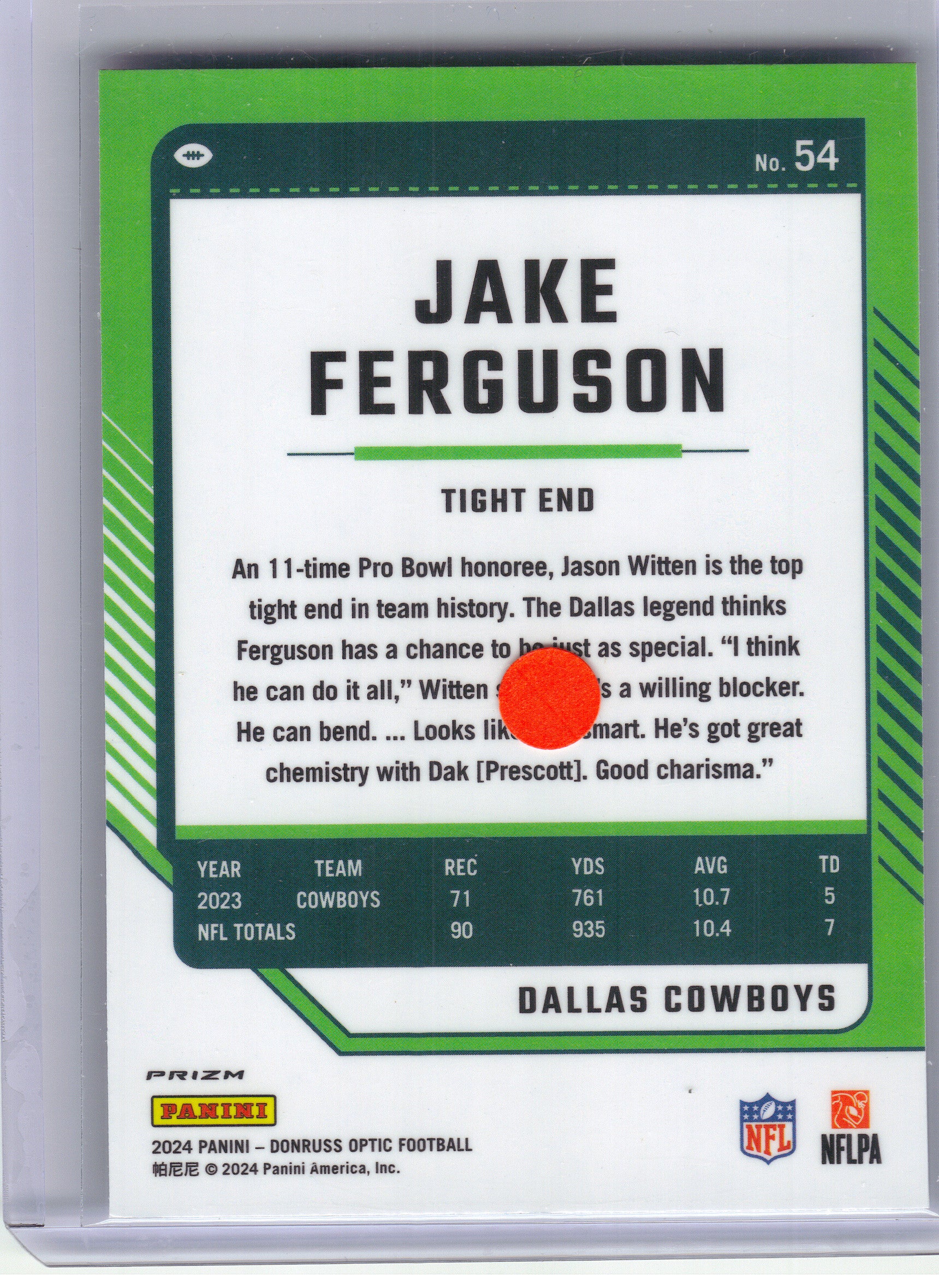 2024 Donruss Optic #54 Jake Ferguson Stars Dallas Cowboys